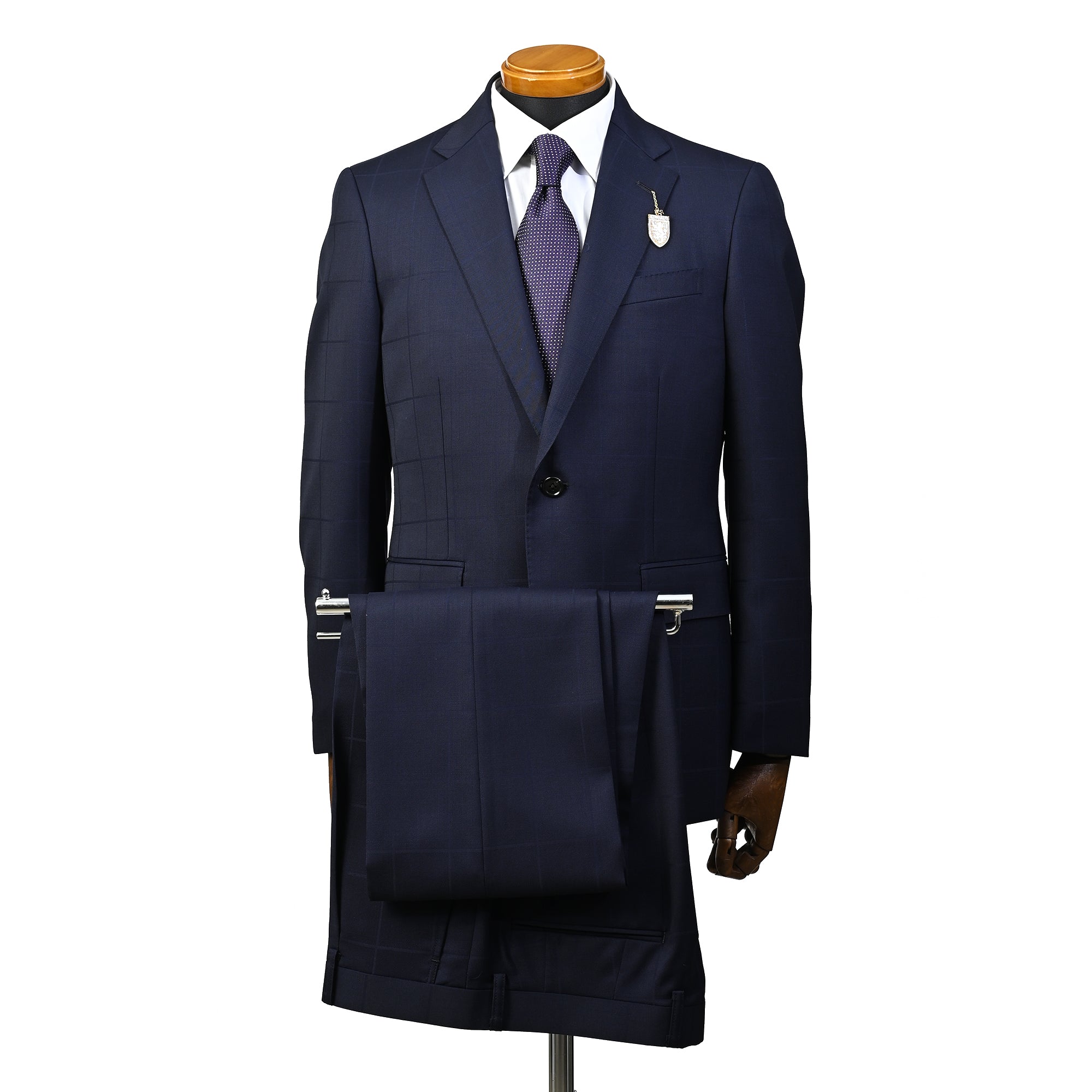 Lanificio T.G. di Fabio ウールスーツ 1タック シャドーウィンドペン ダークネイビー GS-604-D