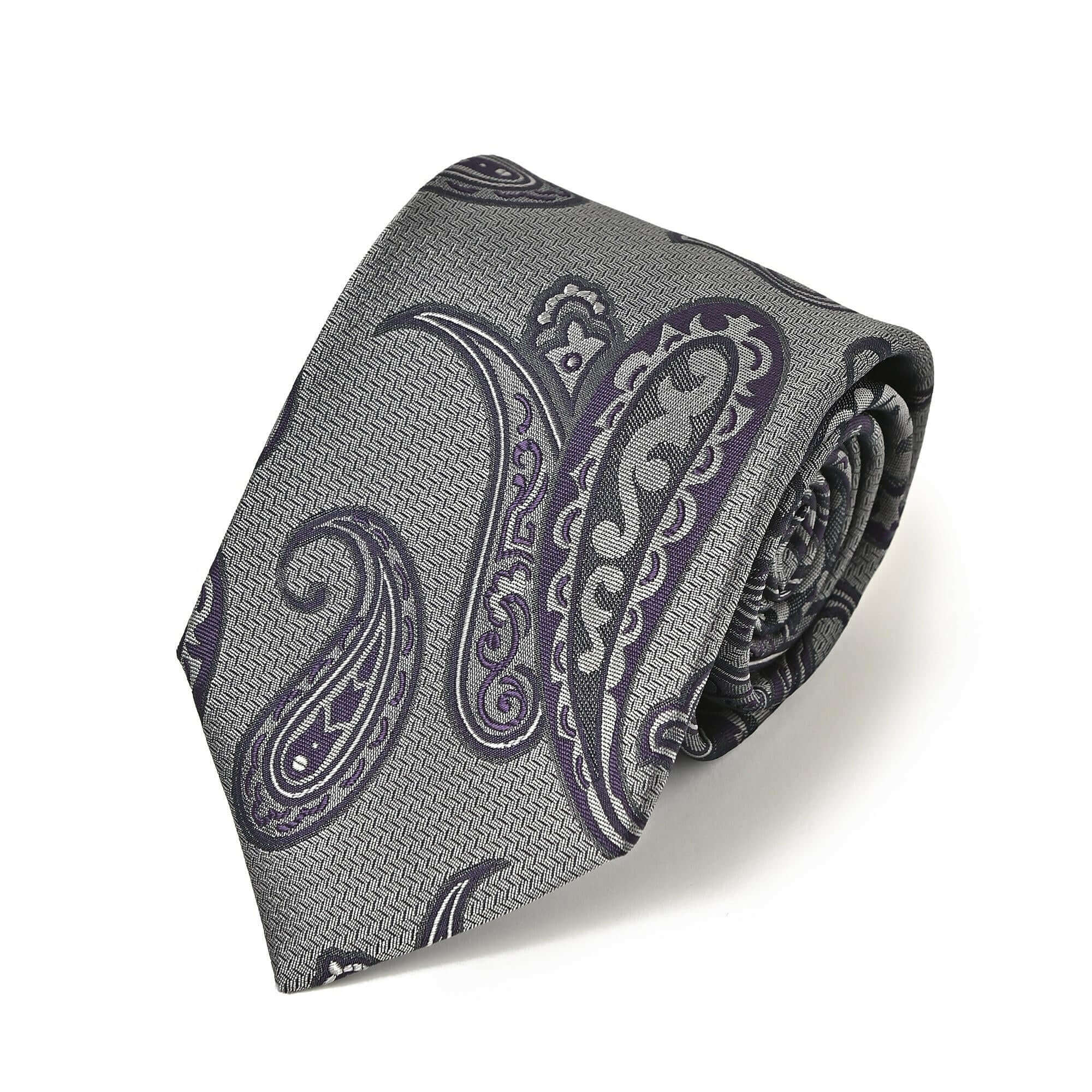 ペイズリー シルク ネクタイグレー