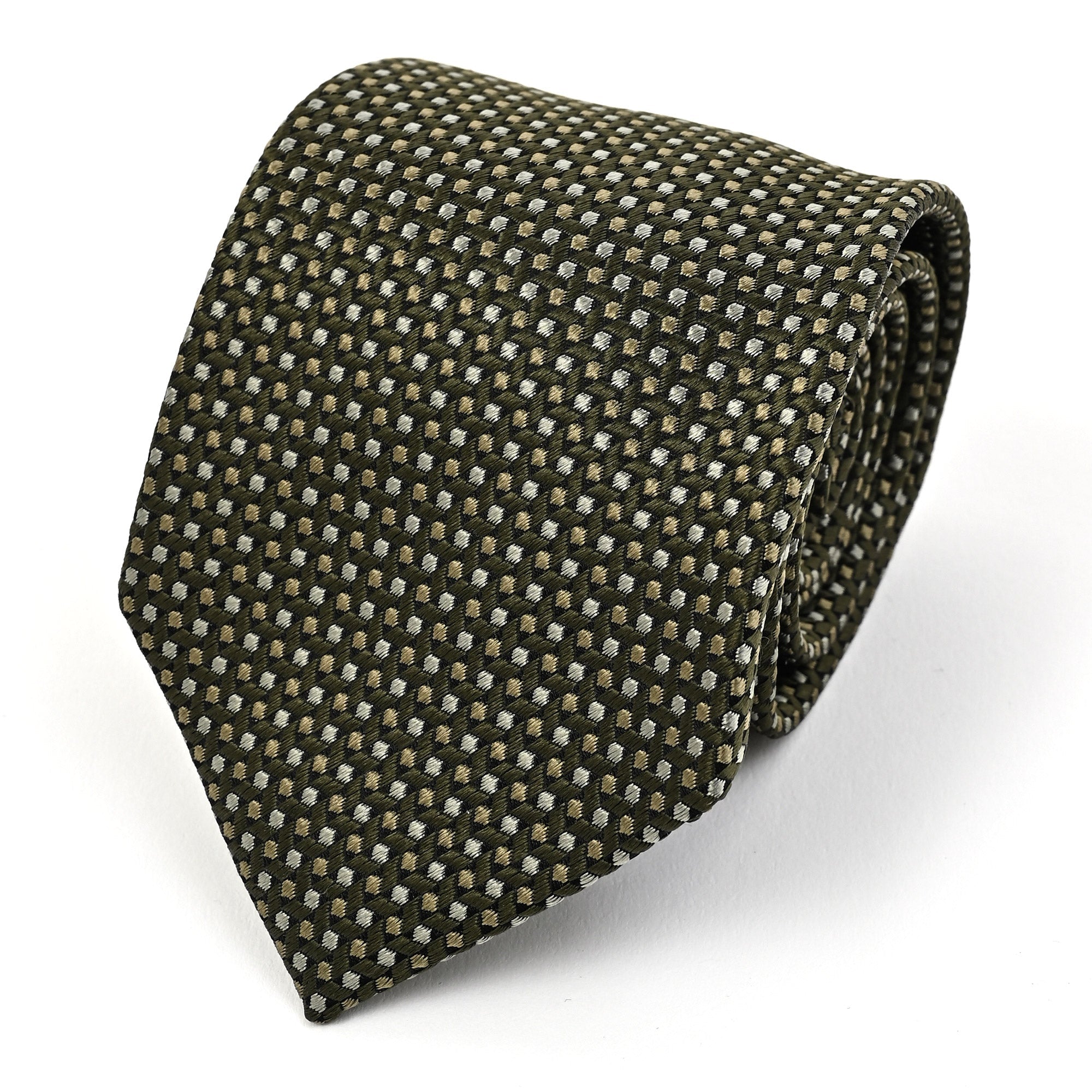 小紋柄 シルク ネクタイ / オリーブブラック