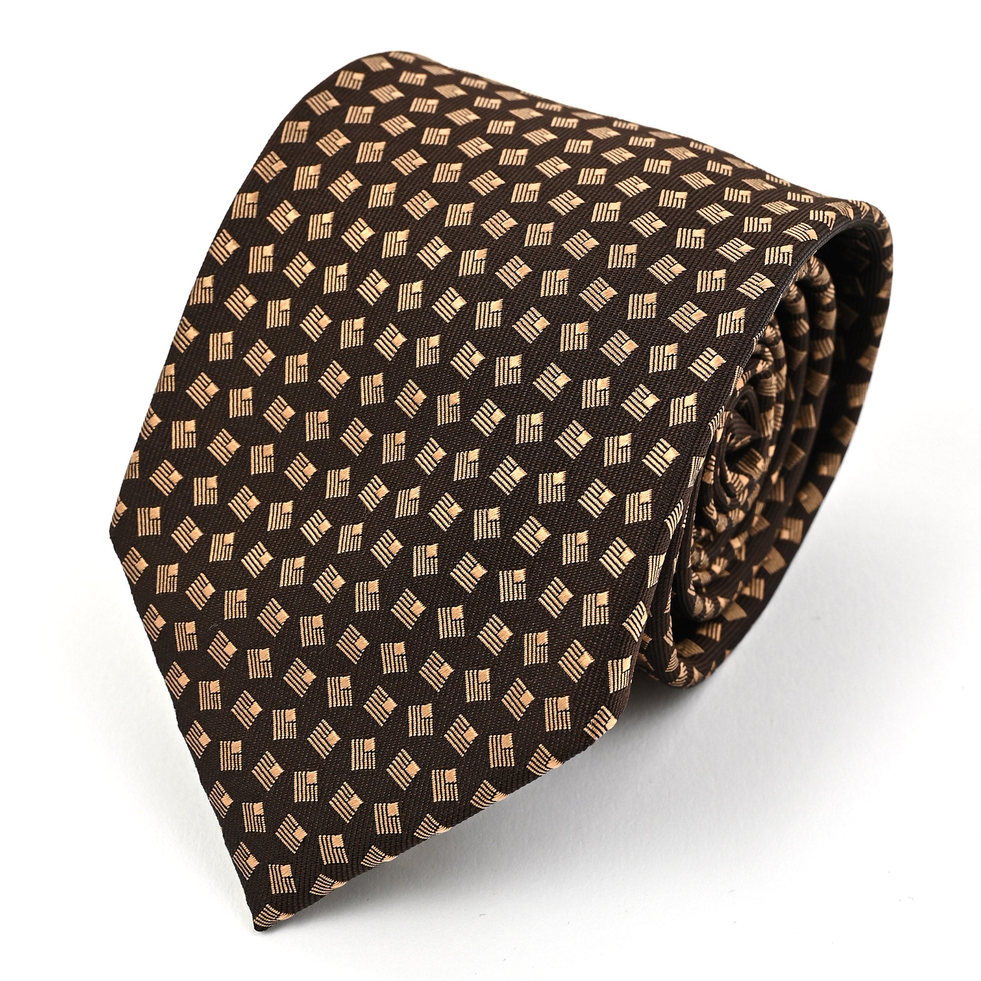 小紋柄 シルク ネクタイ / ブラウンゴールド