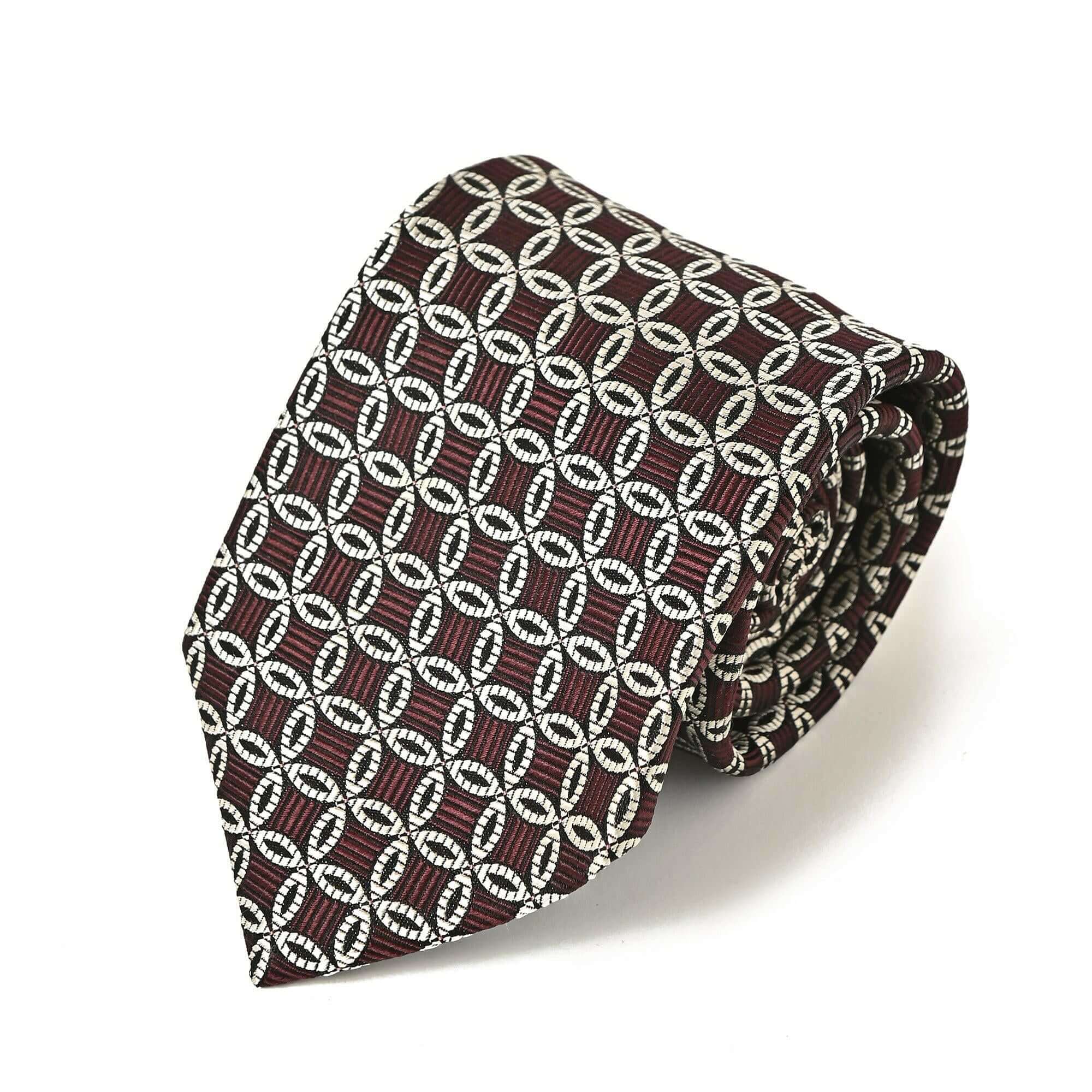 デザイン柄 シルク ネクタイワインレッド