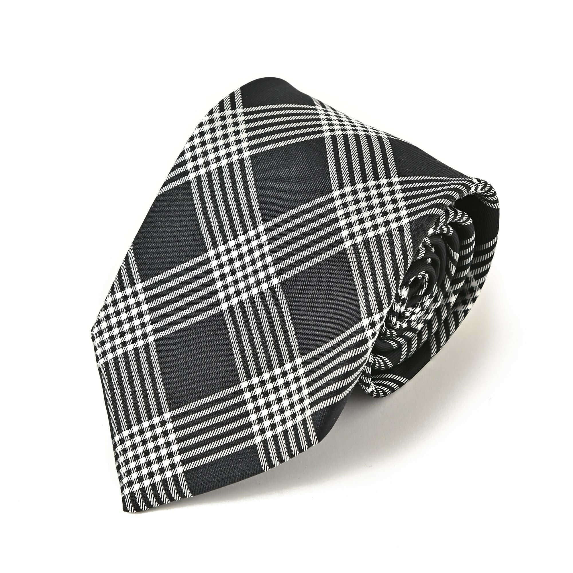 チェック柄 シルク ネクタイグレー