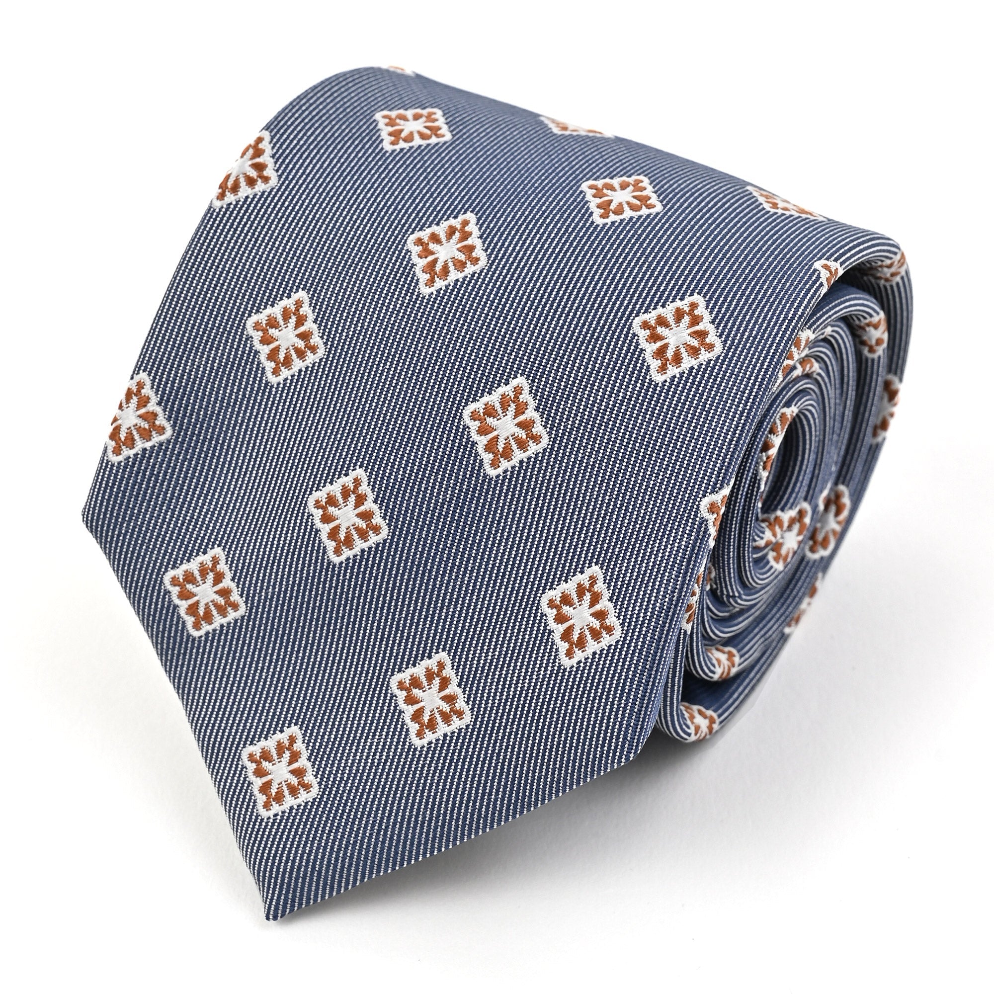 小紋柄 シルク ネクタイ / ブルー タイルモチーフ