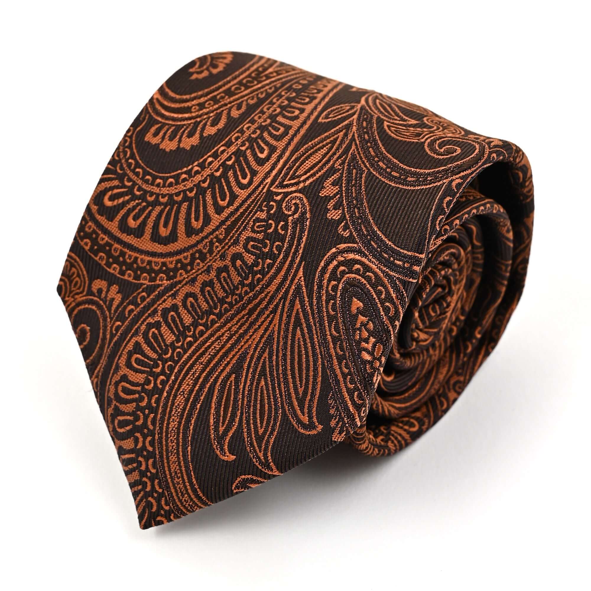 ペイズリー シルク ネクタイブラウン オレンジパターン