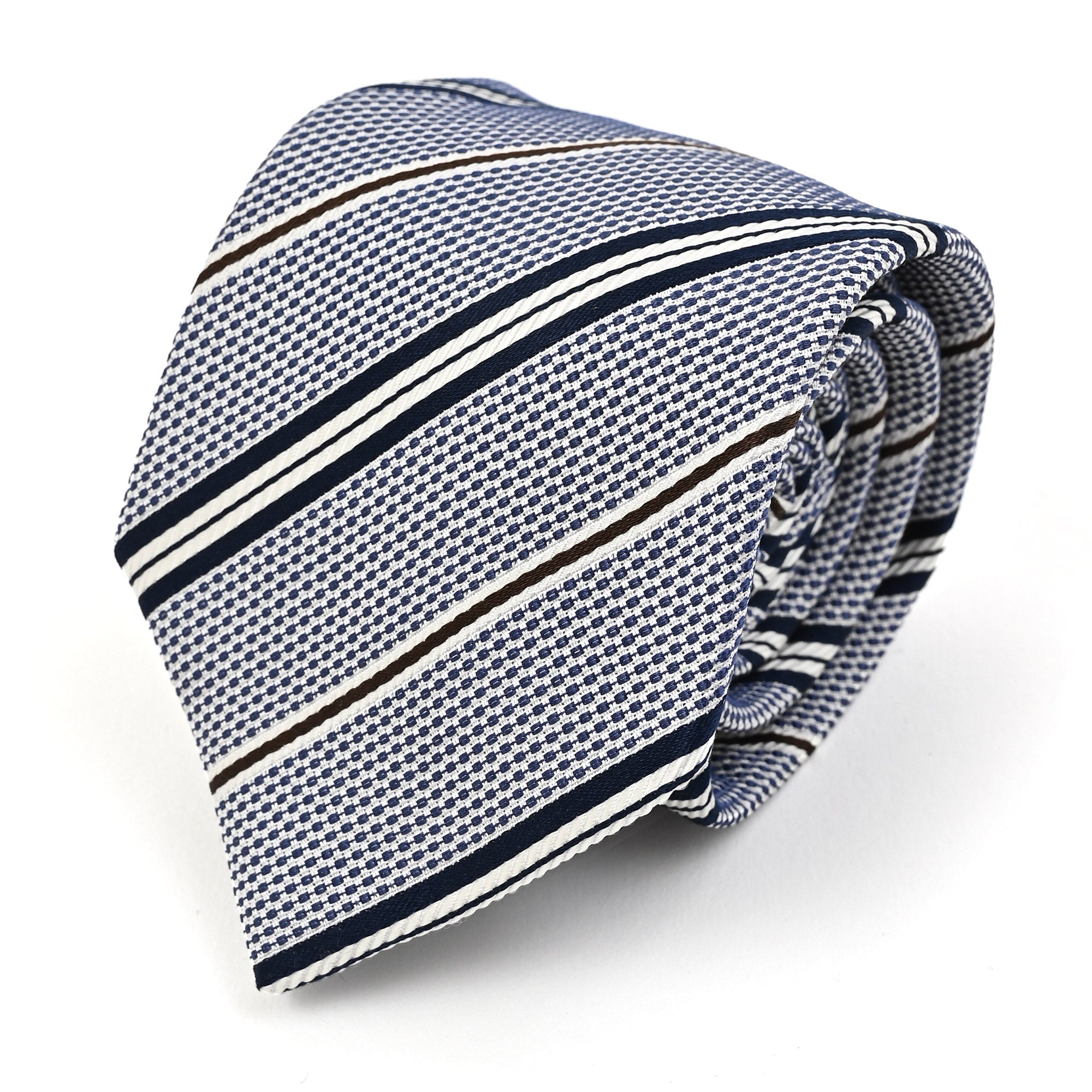 レジメンタル ストライプ シルク ネクタイ / ブルー ブラウンストライプ