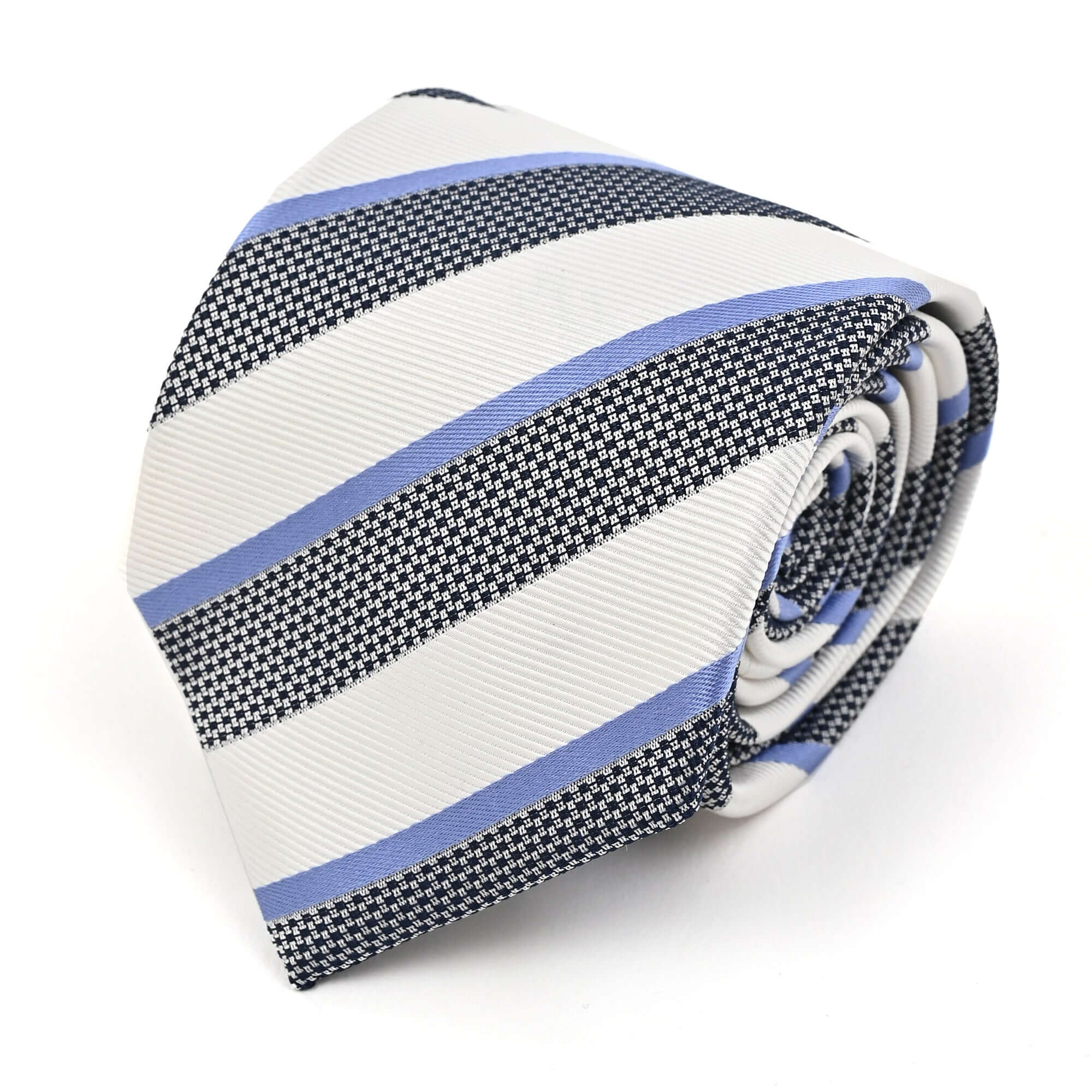 レジメンタル ストライプ シルク ネクタイホワイト サックスネイビー