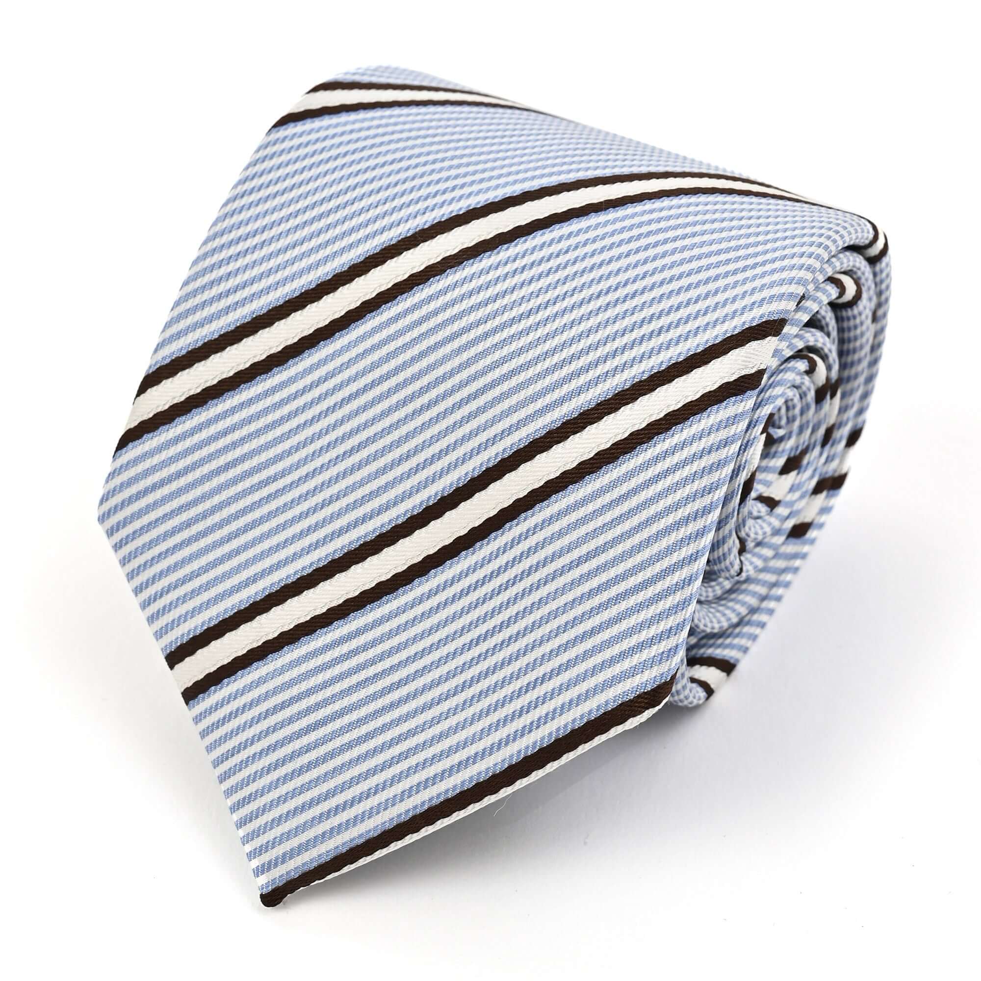 レジメンタル ストライプ シルク ネクタイライトブルー ブラウンホワイト