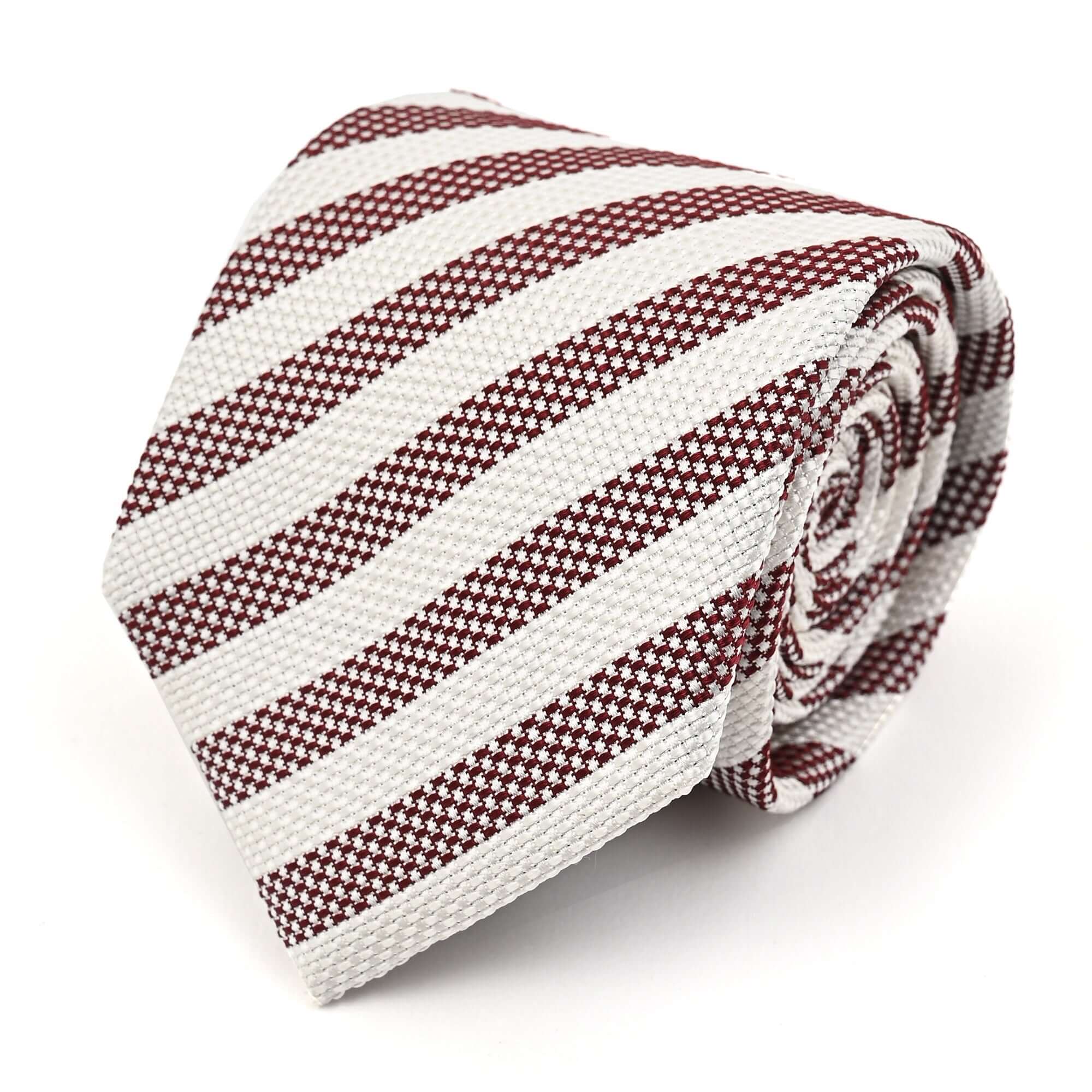 レジメンタル ストライプ シルク ネクタイホワイト ワインレッド