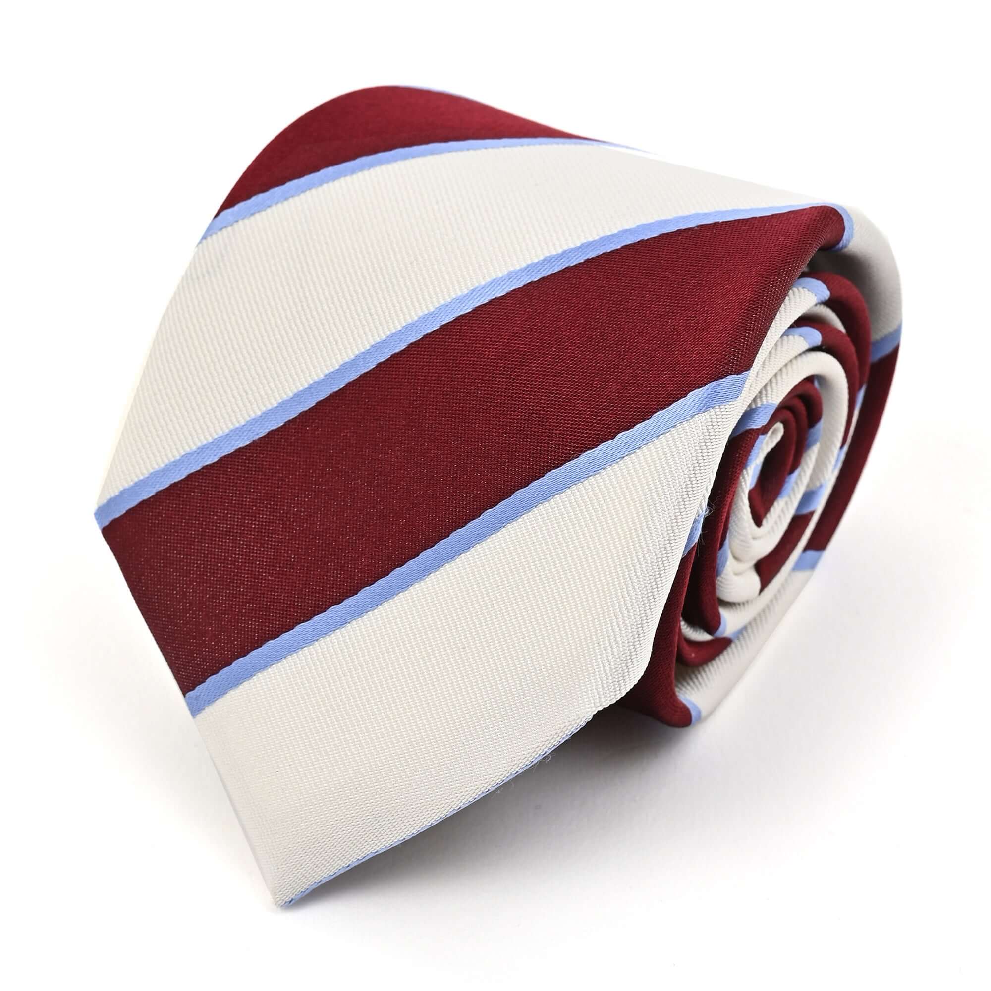 レジメンタル ストライプ シルク ネクタイボルドー ホワイトブルーライン
