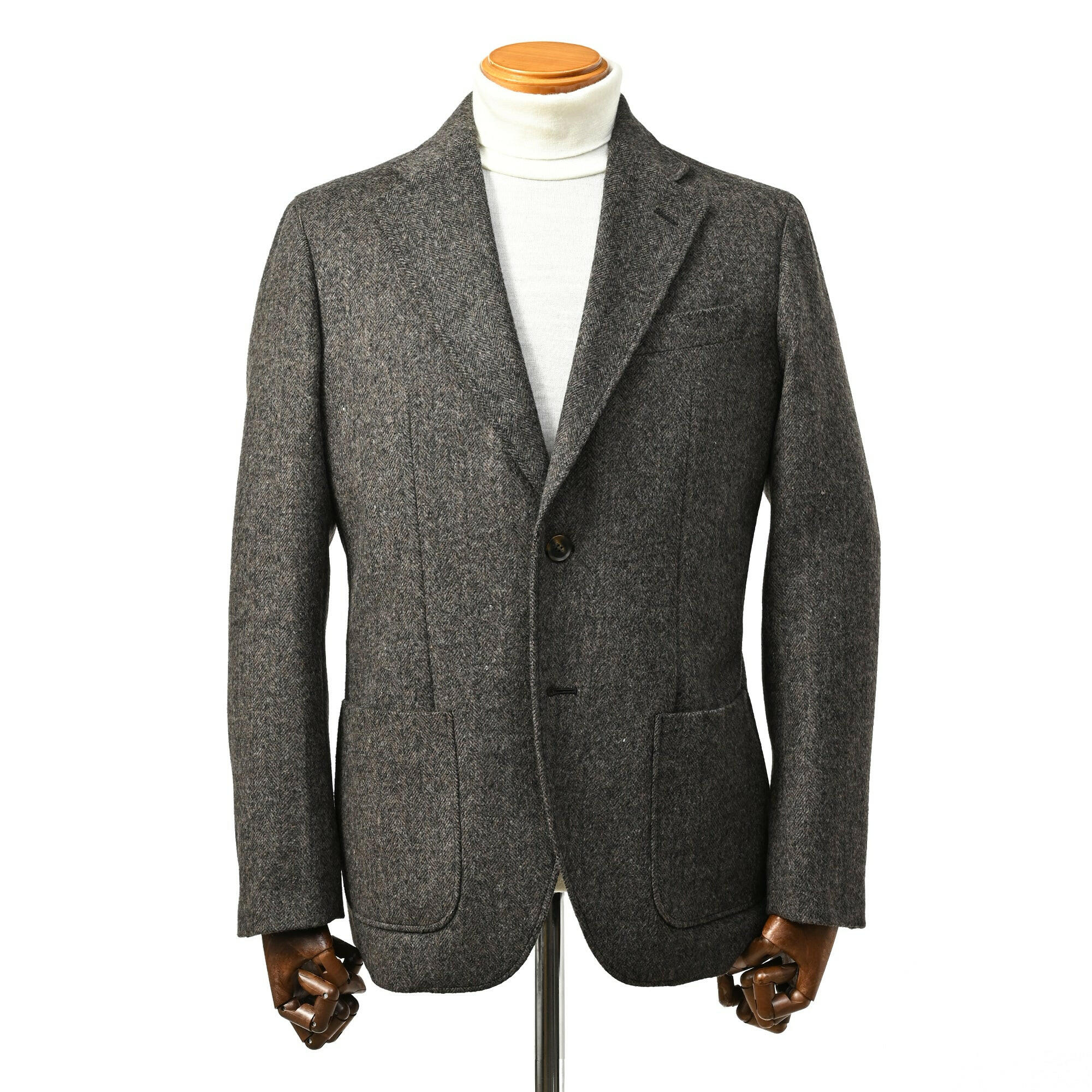 EDWARD'S Hof -RE: NEWOOL(リニュール)サスティナブル ライト ウェイト ジャケット ヘリンボーン / ダークブラウン / S,M,L,LL.