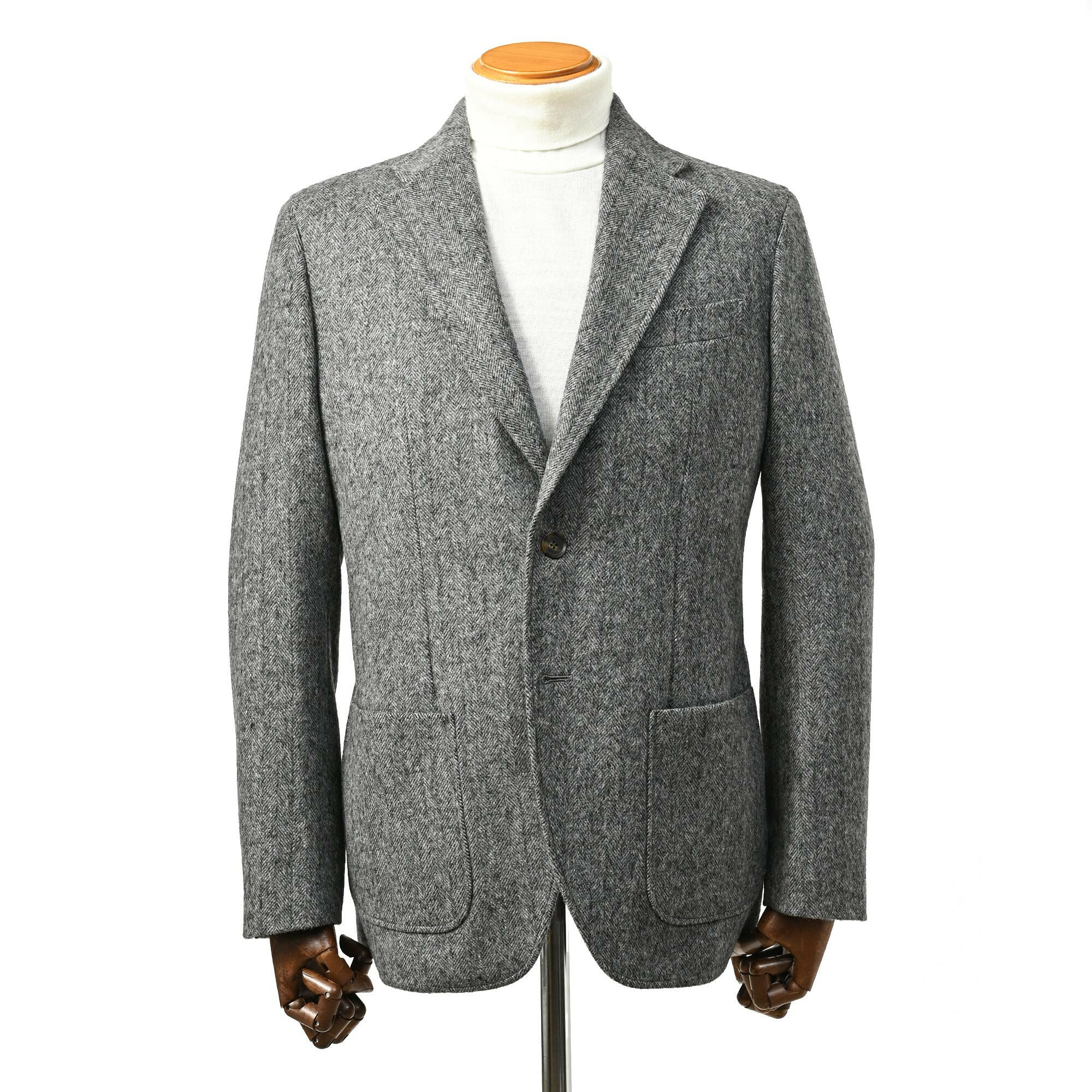 EDWARD'S Hof - RE: NEWOOL(リニュール)サスティナブル ライト ウェイト ジャケット ヘリンボーン / グレー / S,M,L,LL.