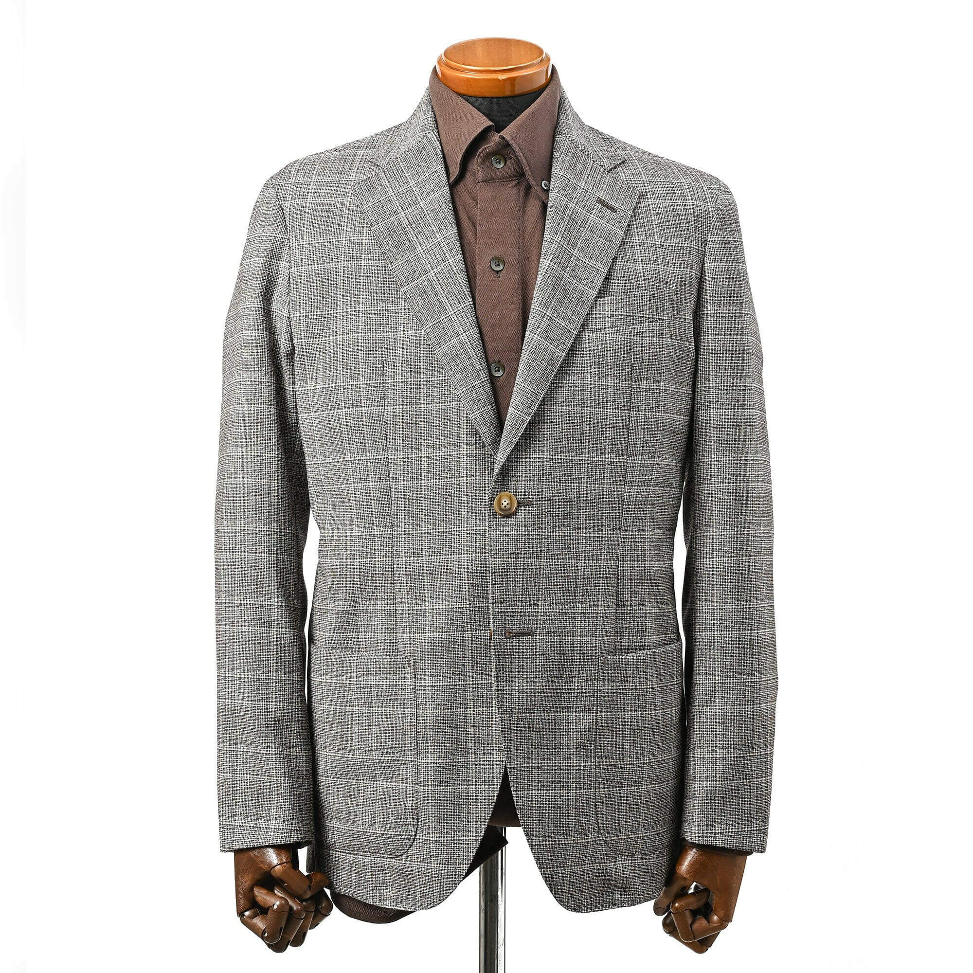 MARZOTTO ウール 高通気性 ライトウェイト ジャケット グレンチェック ブラウン HJ-572-G