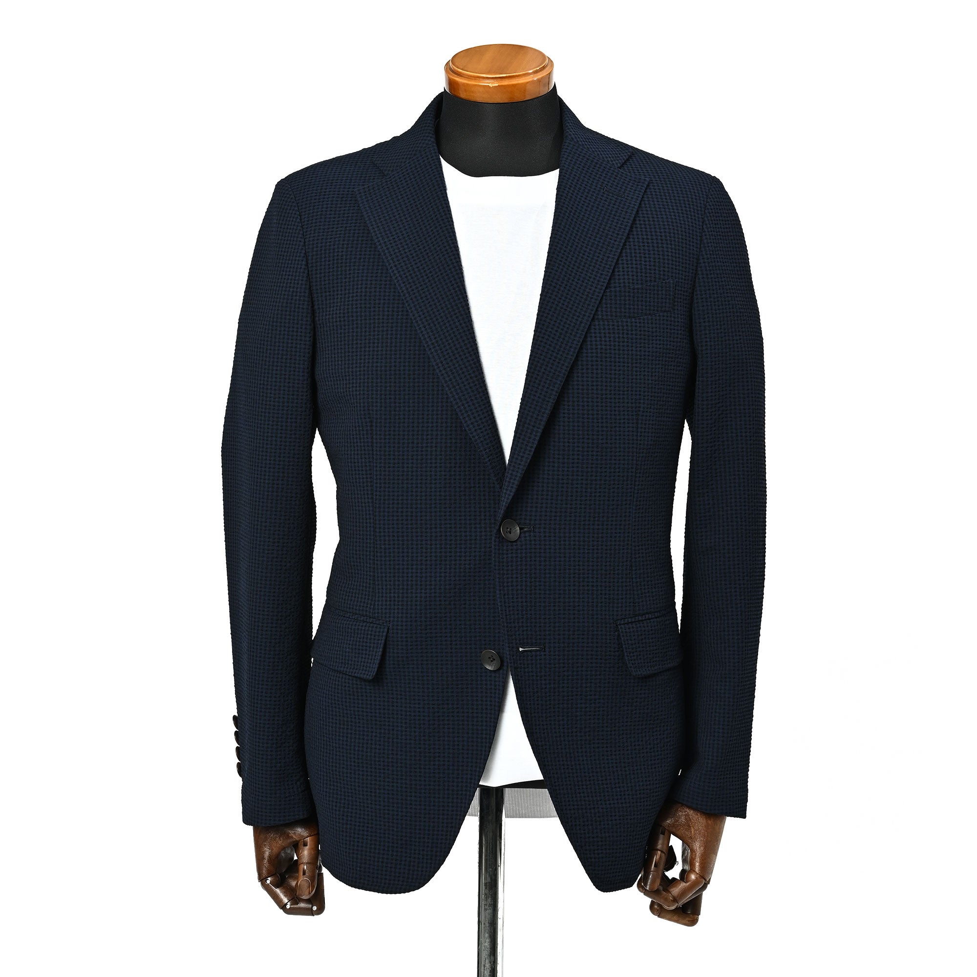 ストレッチ 速乾 シアサッカー ジャケット ギンガム セットアップ対応 ダークネイビー HJ-771-D