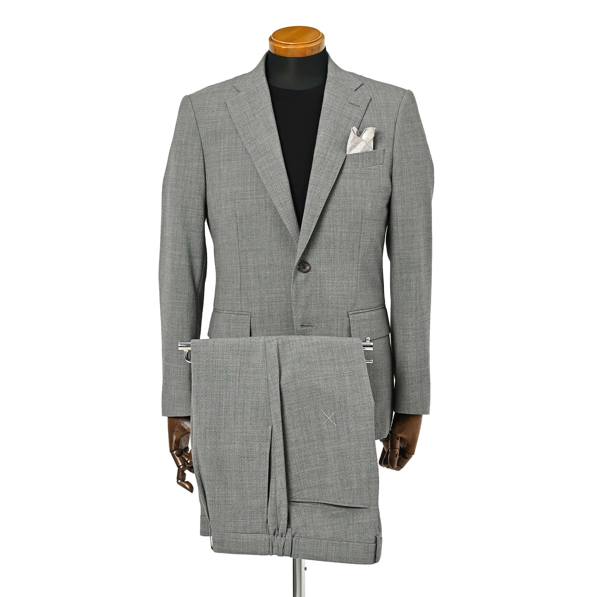 サスティナブルシアサッカー サイドシャーリング ストレッチ 1タック スーツ ミディアムグレー HS-760-B