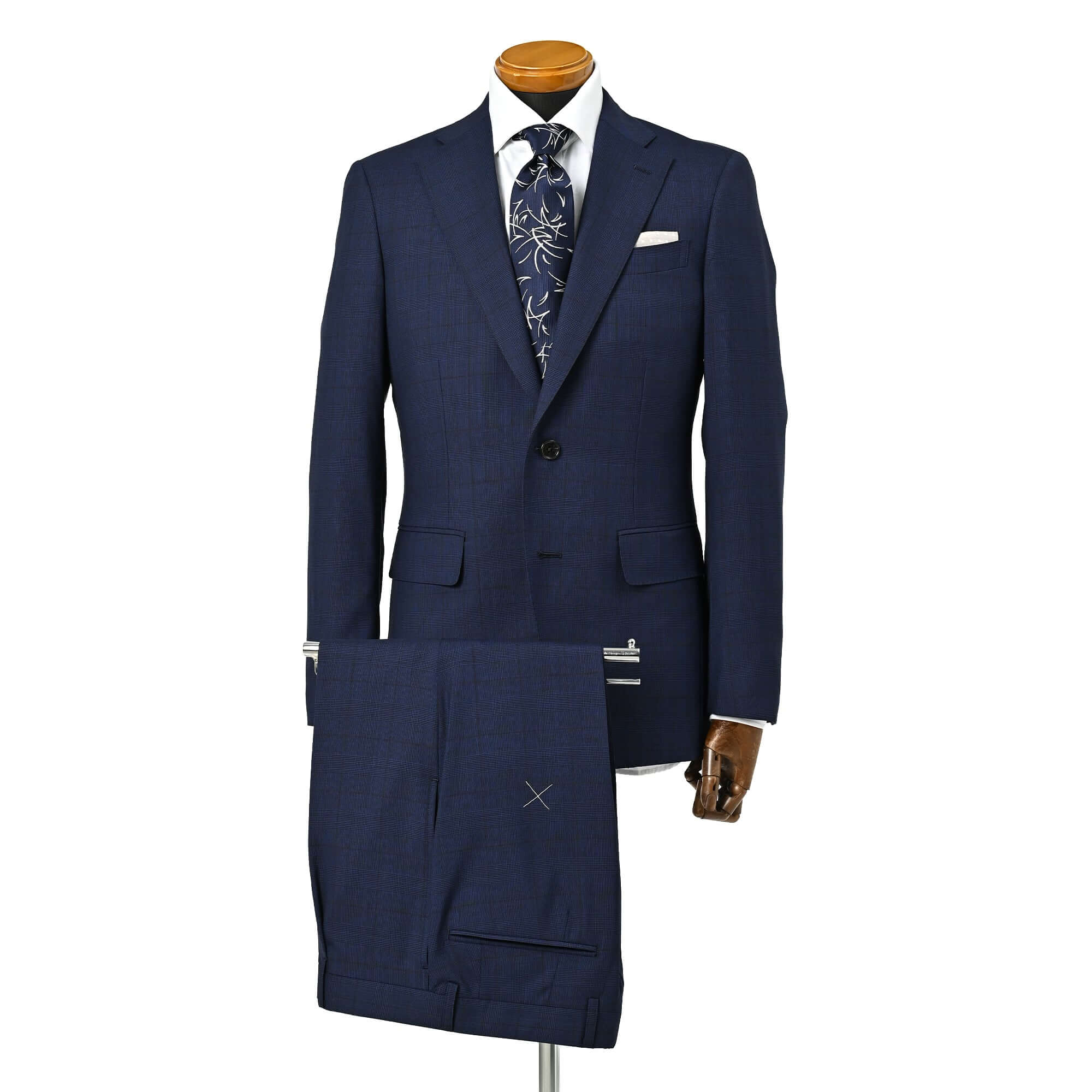 Super100'S ウール 1タック スーツ グレンチェック インクブルー S-702-E