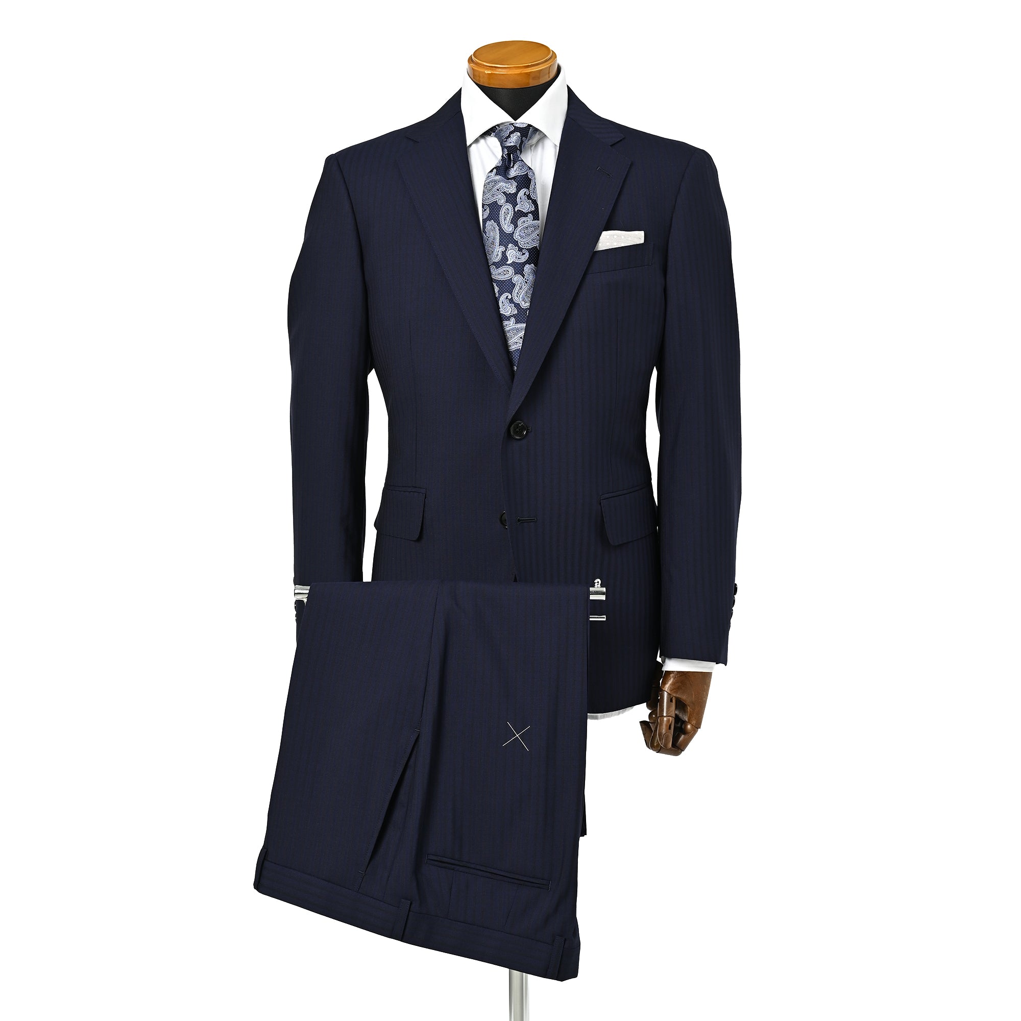 【一部店舗商品】Super100’S ウール スーツ シャドーストライプ インクブルー S-720-E