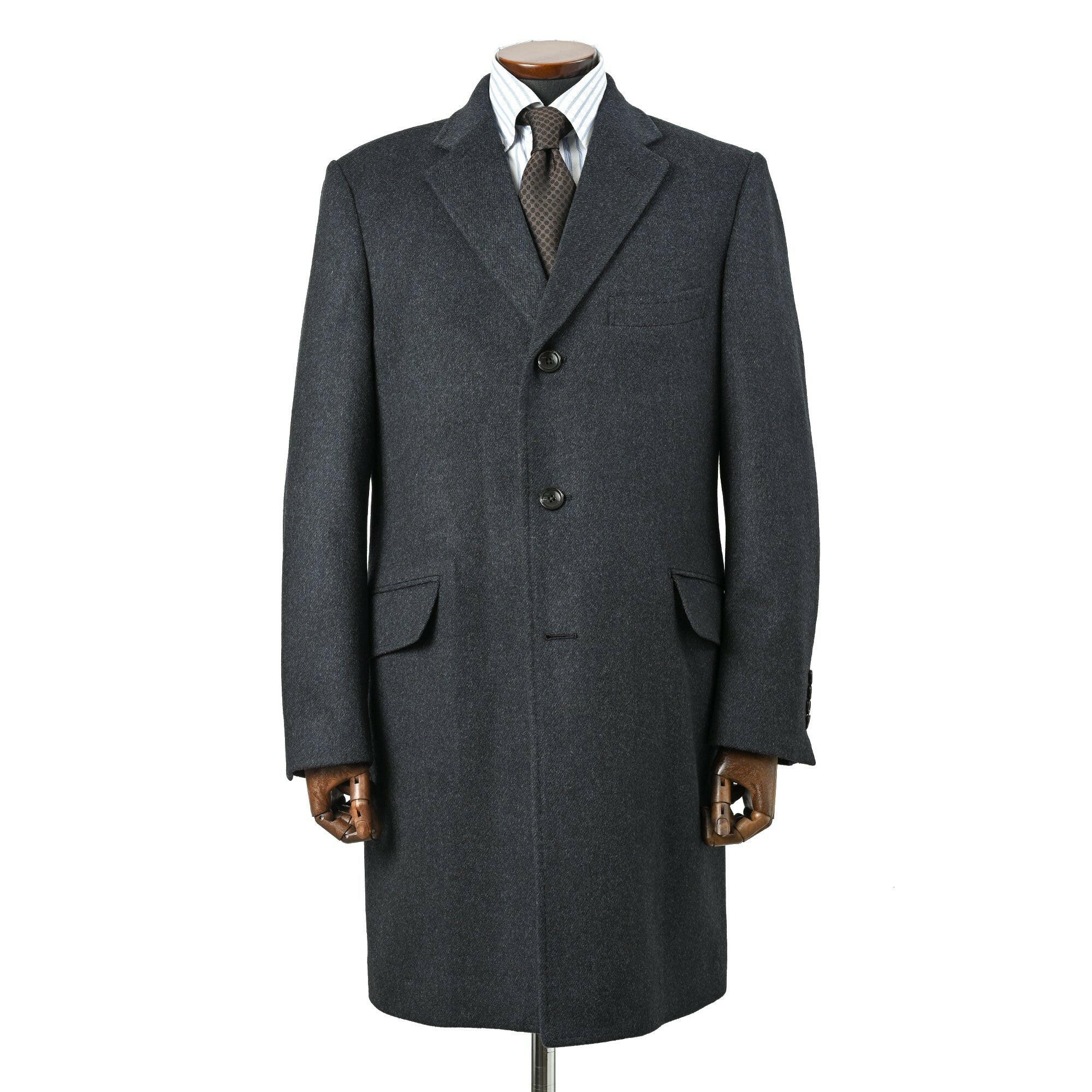 EDWARD'S - SUPER120'S ウール カシミヤ チェスターフィールドコート / ブルー / S,M,L,LL,XL.