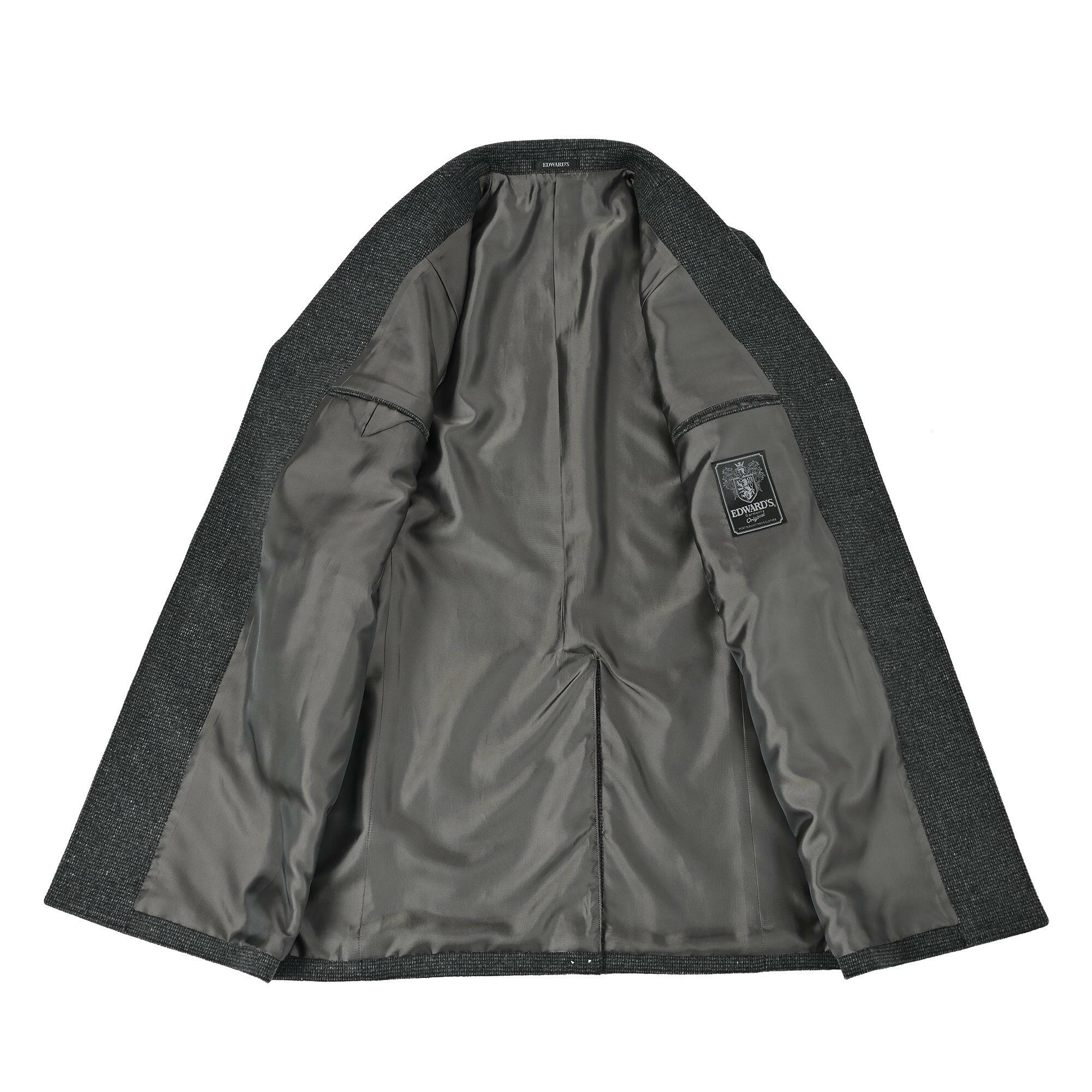 EDWARD'S - SUPER120'S ウール アンゴラ チェスターフィールドコート マイクロチェック / ミディアムグレー /S,M,L,LL,XL.