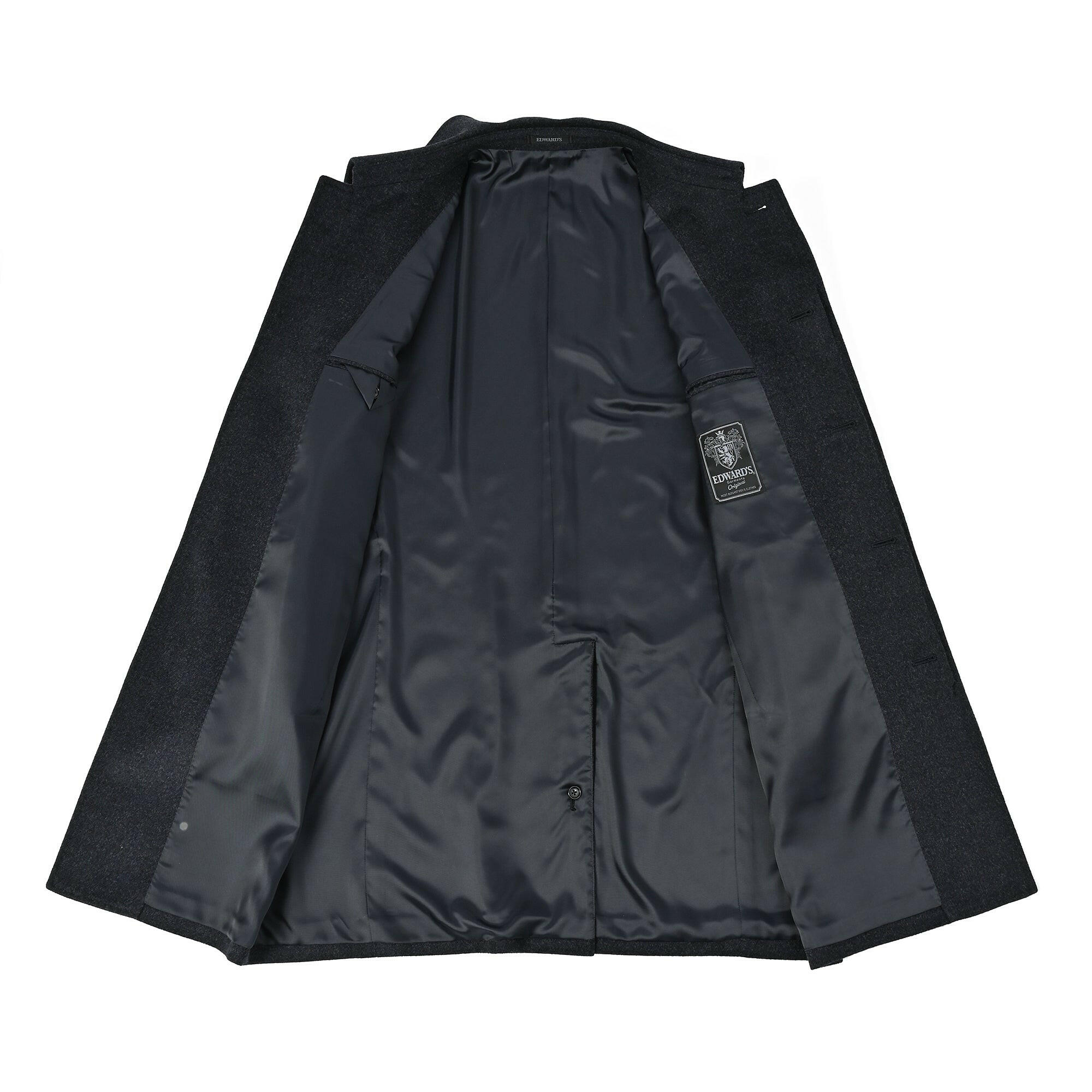 EDWARD'S - SUPER120'S ウール カシミヤ ステンカラーコート / ダークネイビー / S,M,L,LL,XL.