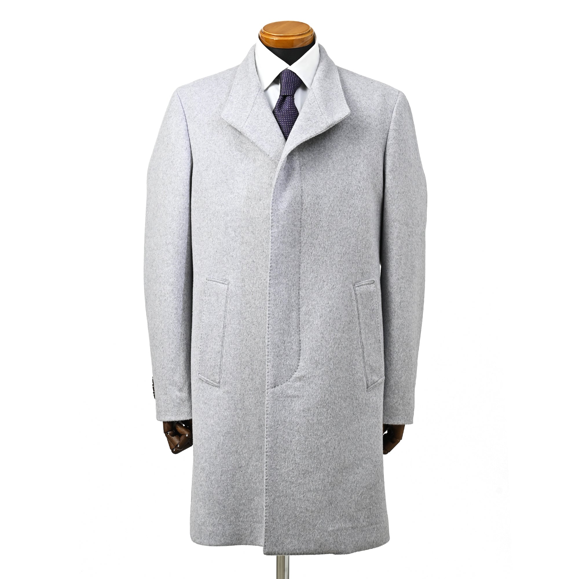 ウールカシミヤブレンド Super120'S スタンドカラーコート ミディアムグレー W-601-B