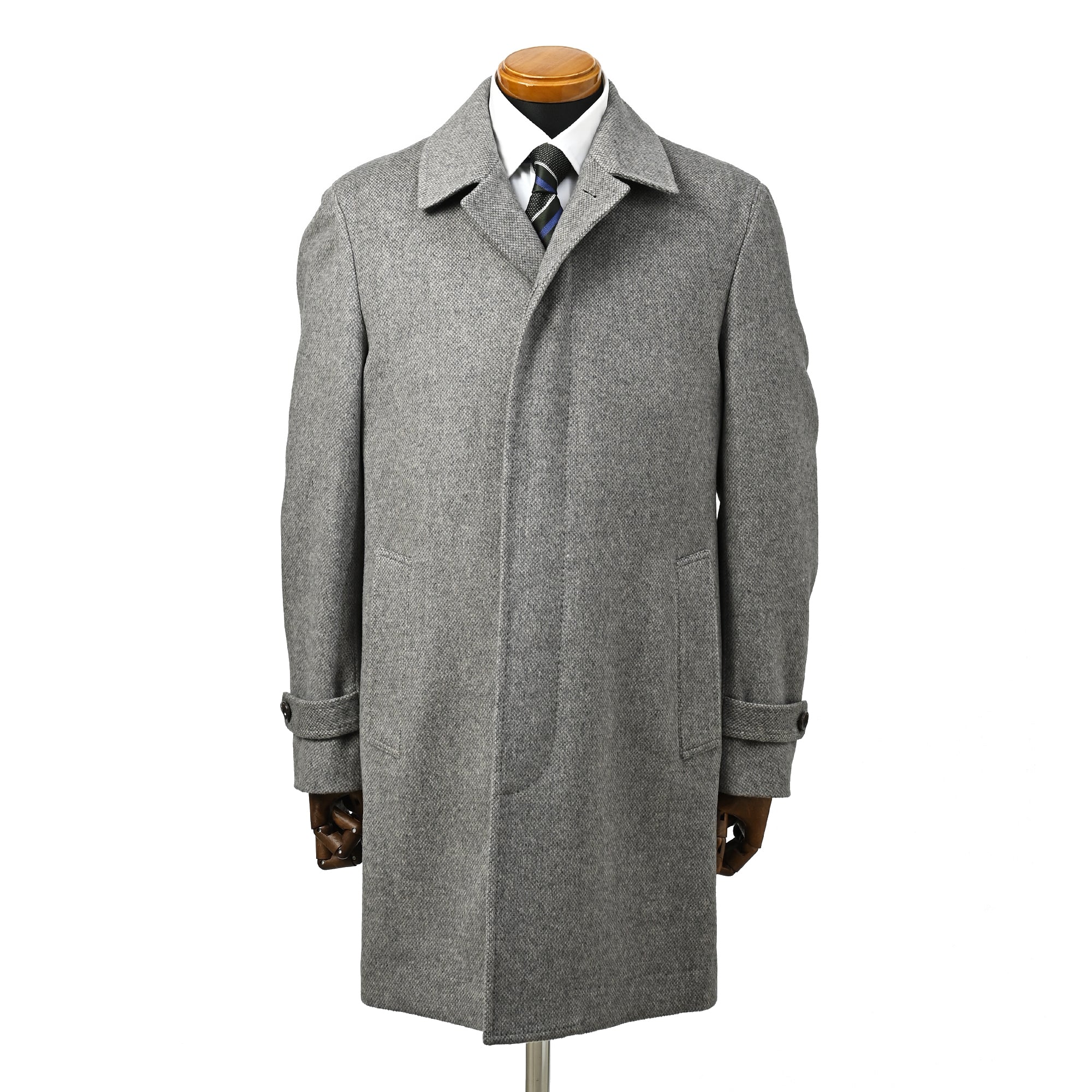 ウールカシミヤブレンド Super120'S ステンカラーコート マロン W-604