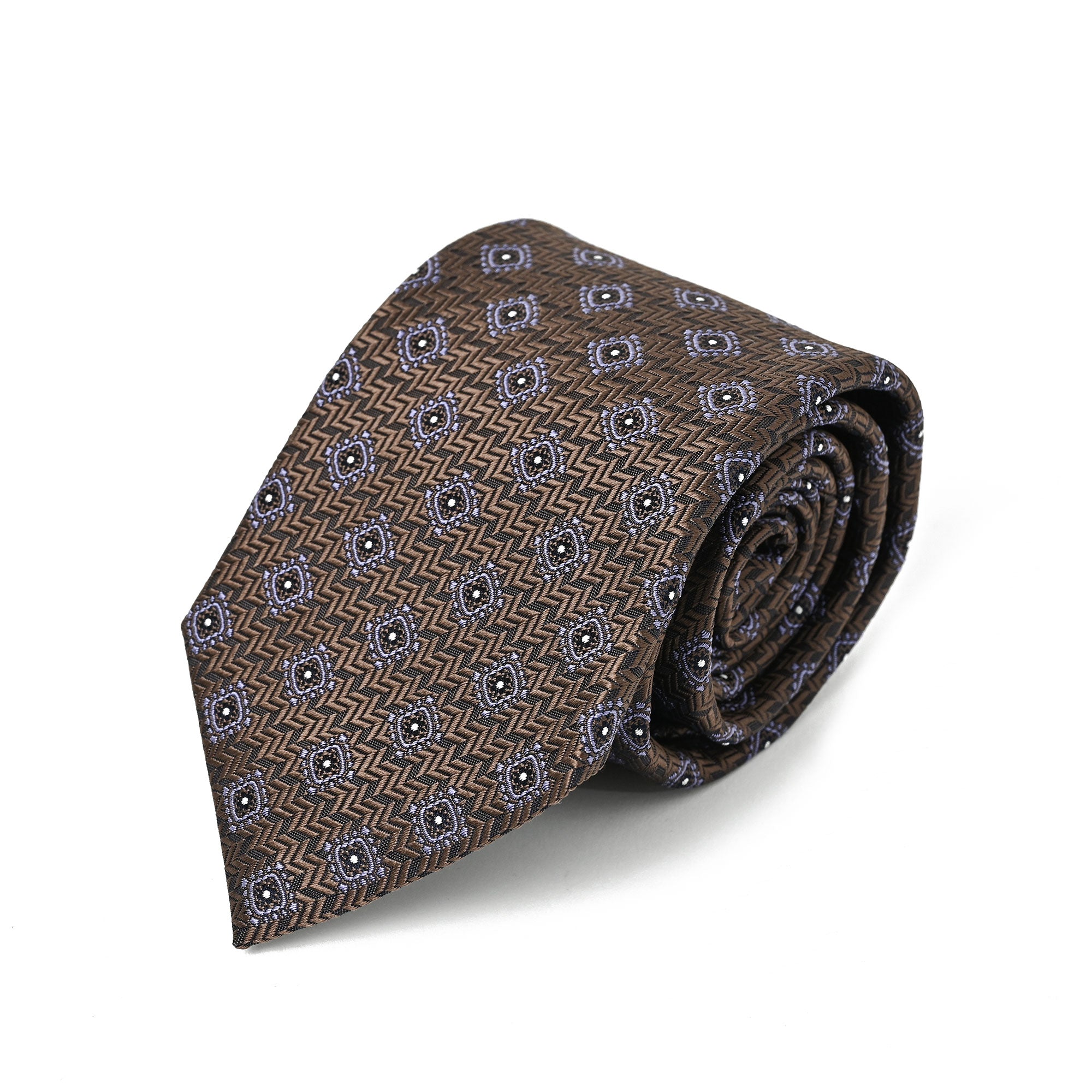 小紋柄 シルク ネクタイ ブラウン