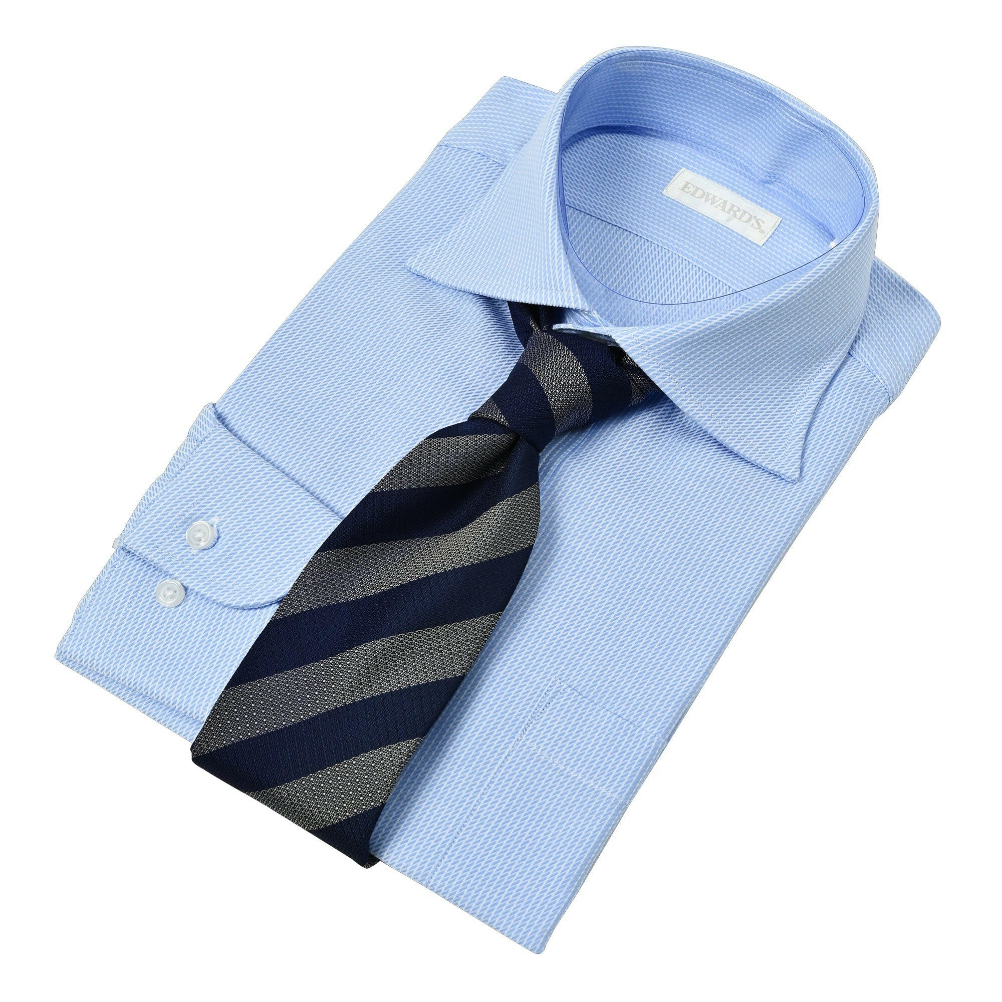 EDWARD'S - イージーケア（形態安定加工）WRINKLE FREE セミワイドカラードレス シャツ / サックスブルー / M,L,LL.