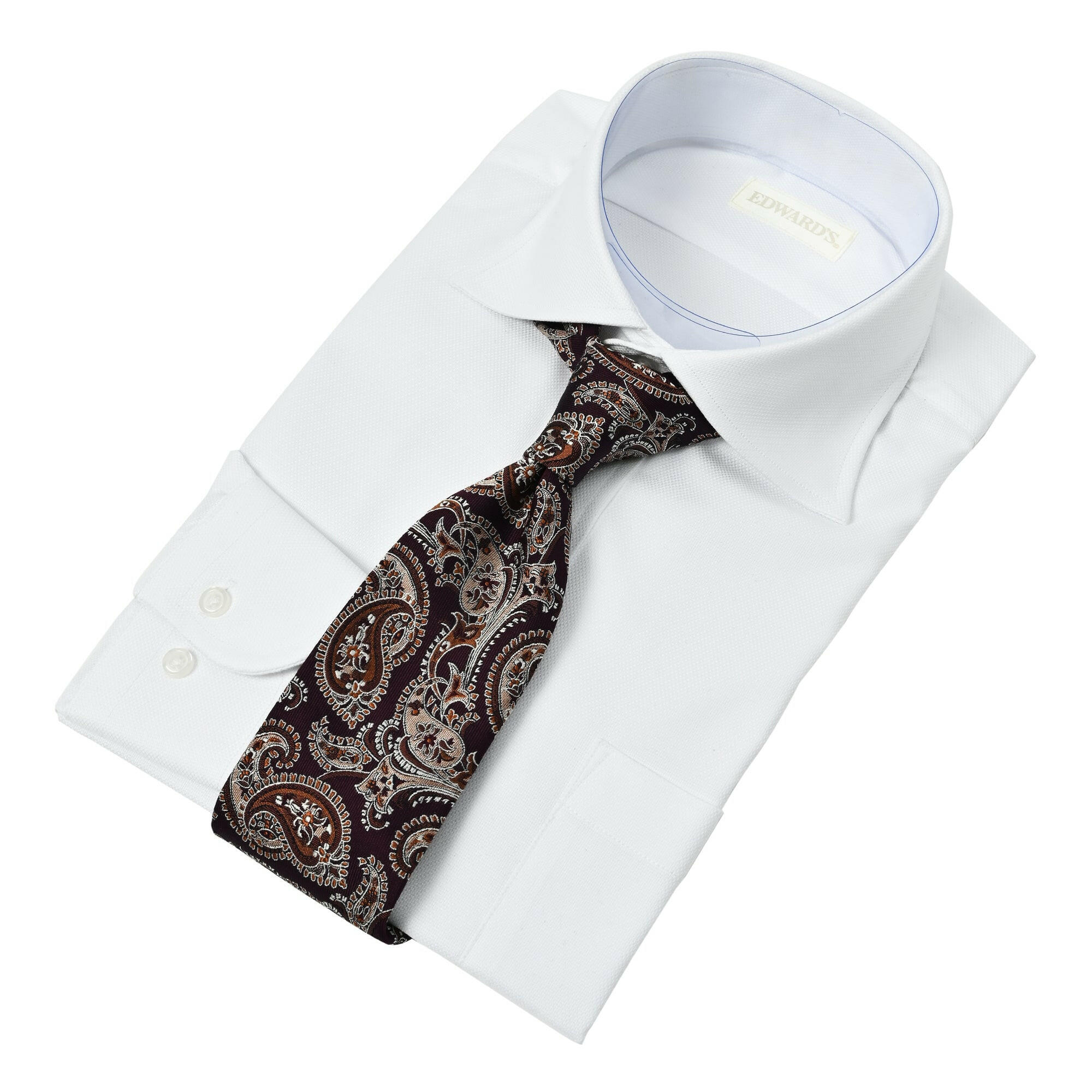 EDWARD'S - イージーケア（形態安定加工）WRINKLE FREE セミワイドカラー メッシュドビー ドレス シャツ / ホワイト / M,L,LL.