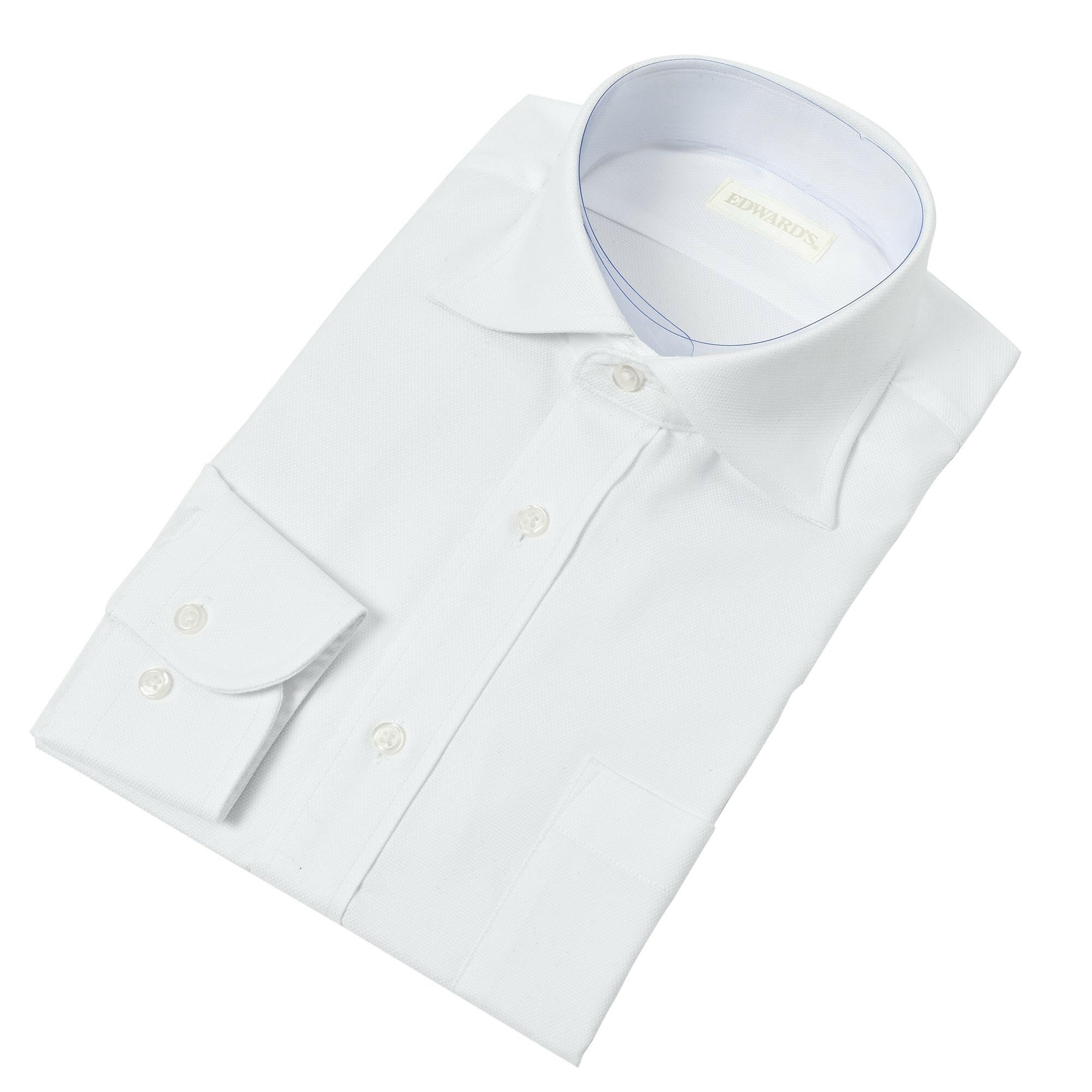 EDWARD'S - イージーケア（形態安定加工）WRINKLE FREE セミワイドカラー メッシュドビー ドレス シャツ / ホワイト / M,L,LL.