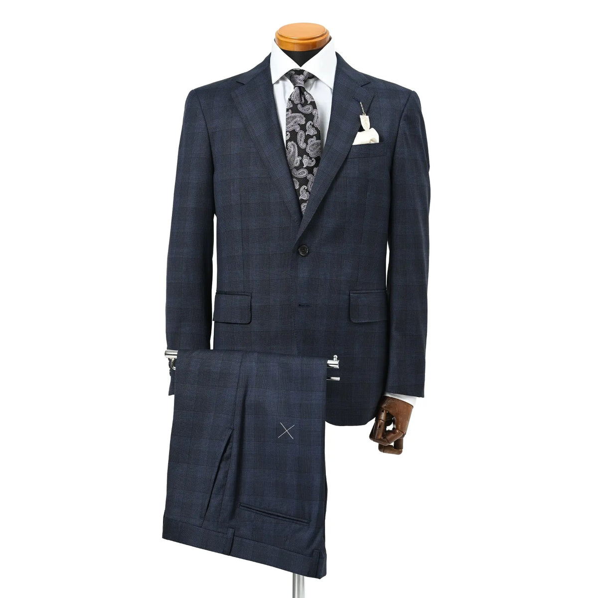 LORO PIANA 365 Super130's ウールノータックスーツ グレンチェック ネイビーブルー GS-803