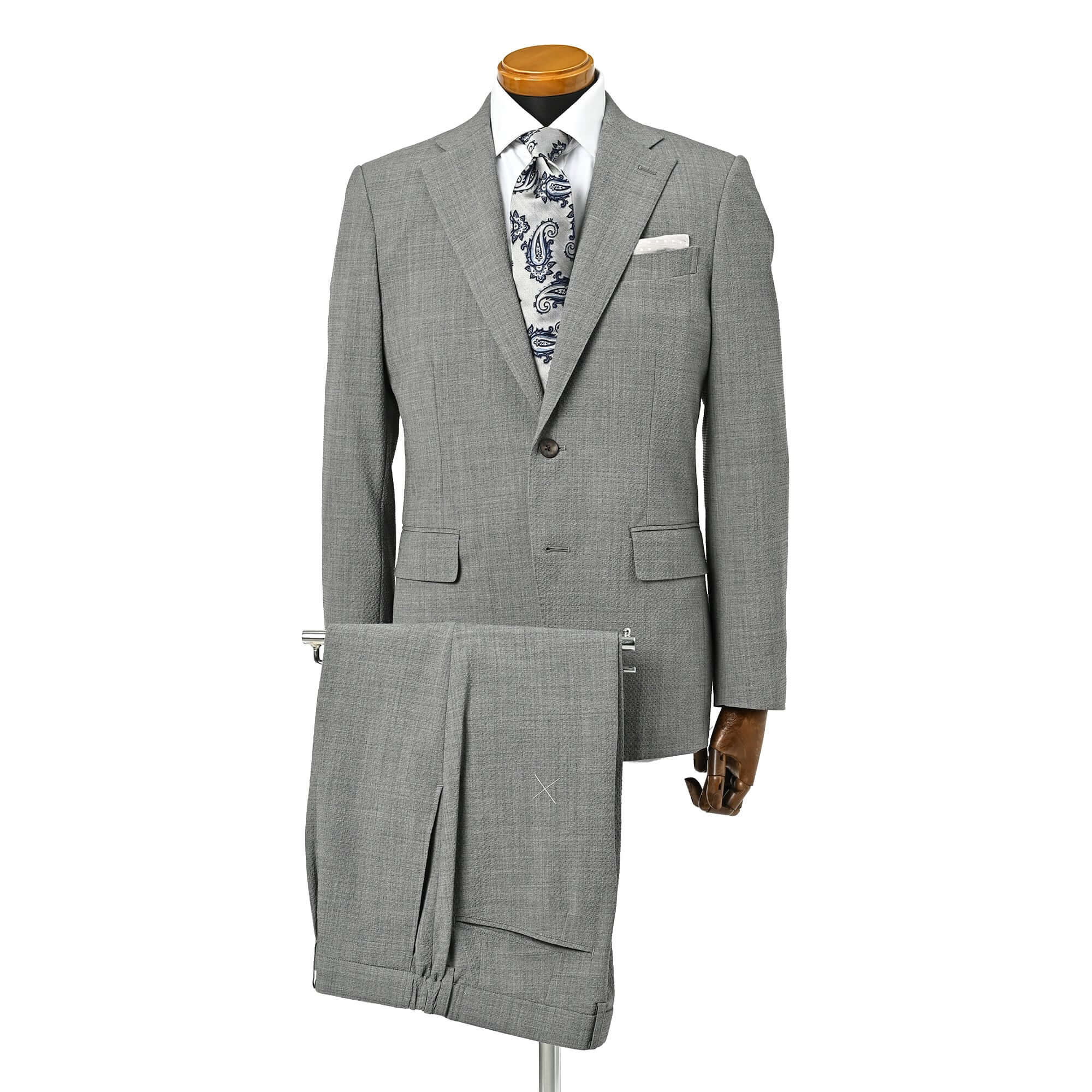 サスティナブルシアサッカー サイドシャーリング ストレッチ 1タック スーツ ミディアムグレー HS-760-B