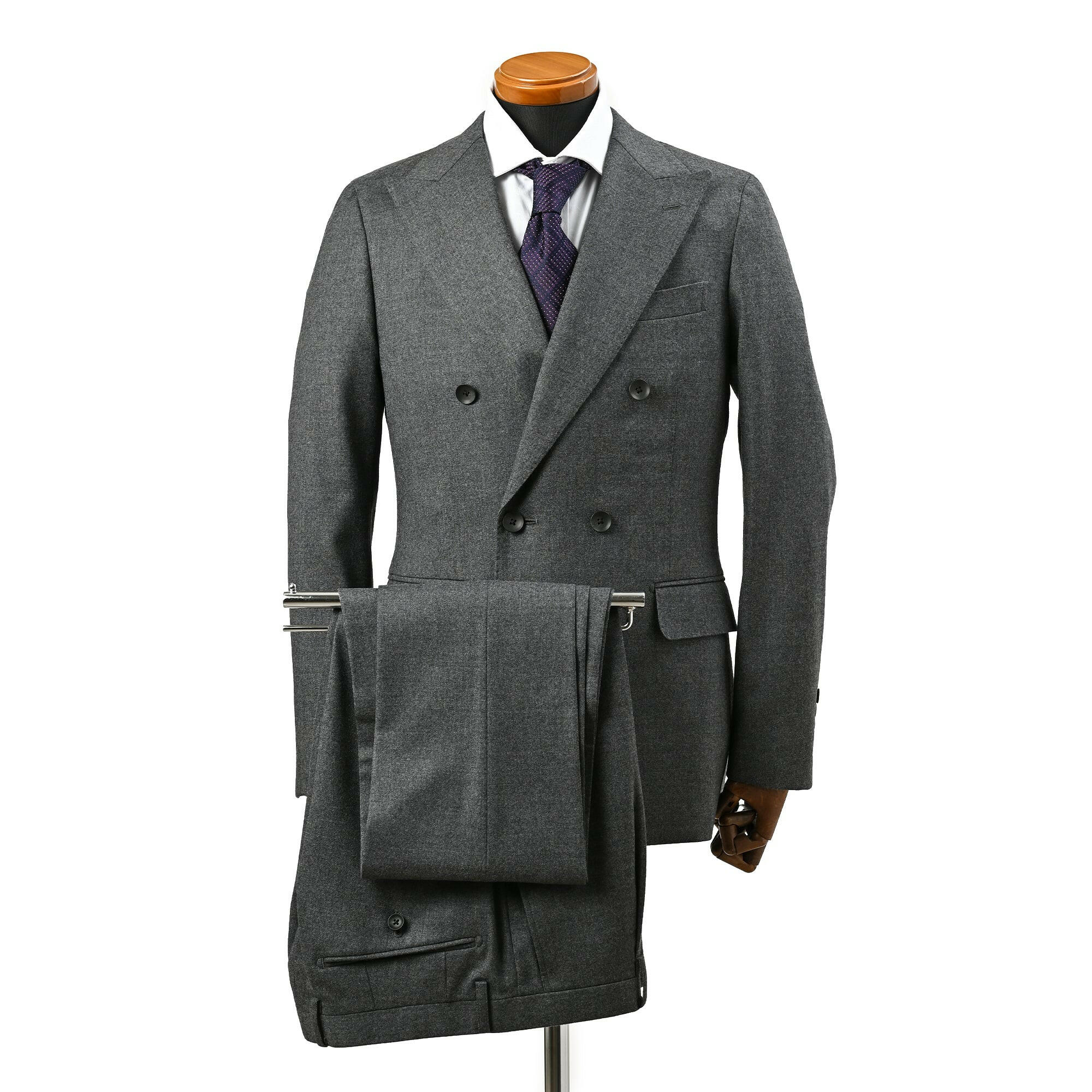 尾州 SMART MERINO SAXONY ストレッチ 1タック ダブルスーツ / グレー / A体,AB体.