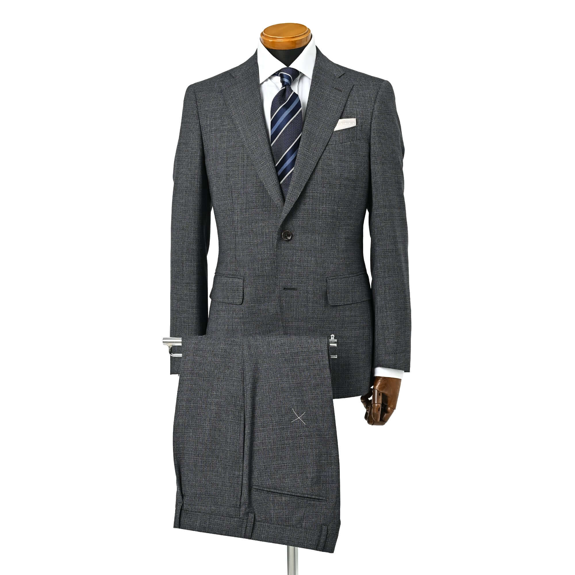 サマーウール ドライタッチ 1タック スーツ マイクロチェック ミディアムグレー S-701-B
