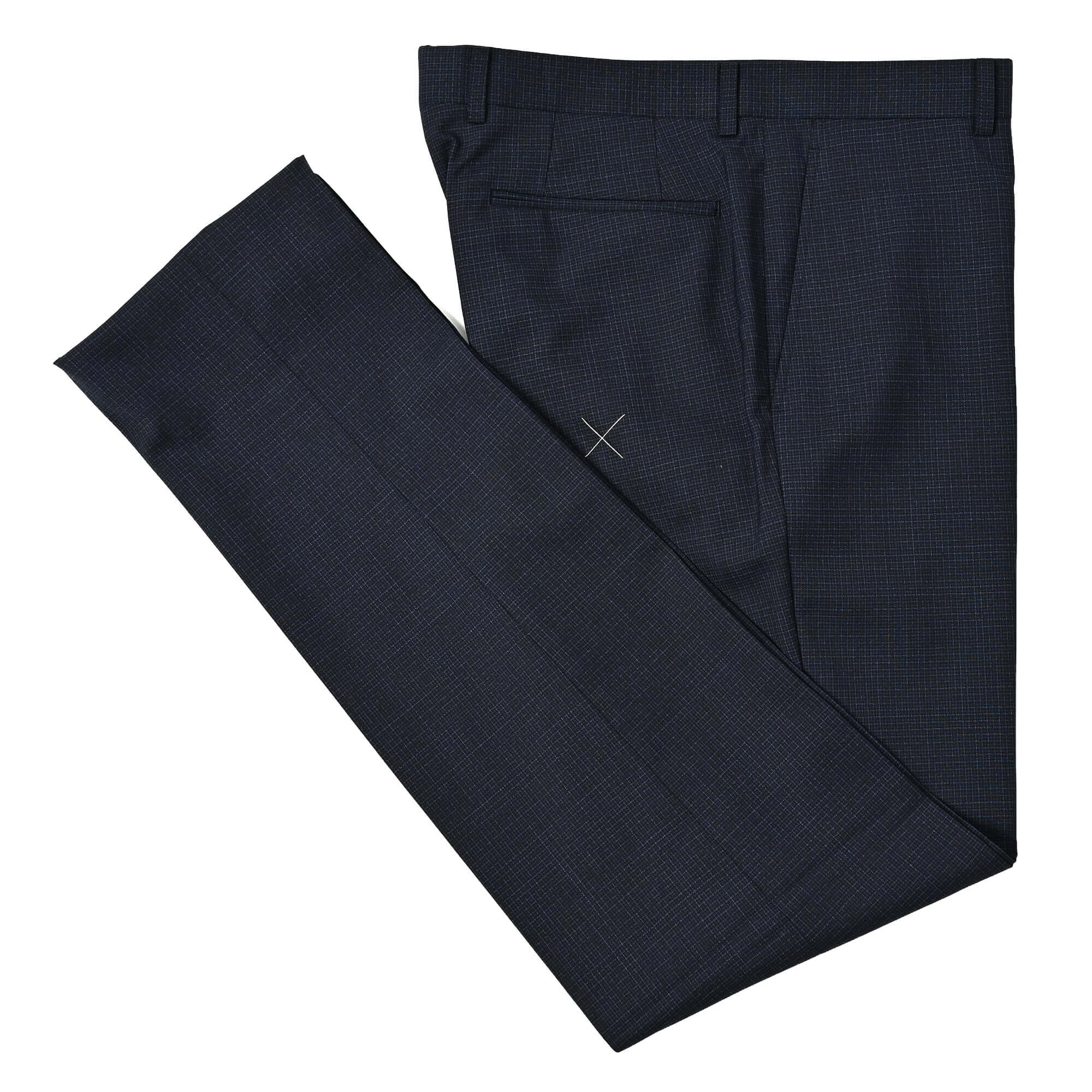 サマーウール ツーパンツスーツ マイクロチェック インクブルー S-711-E