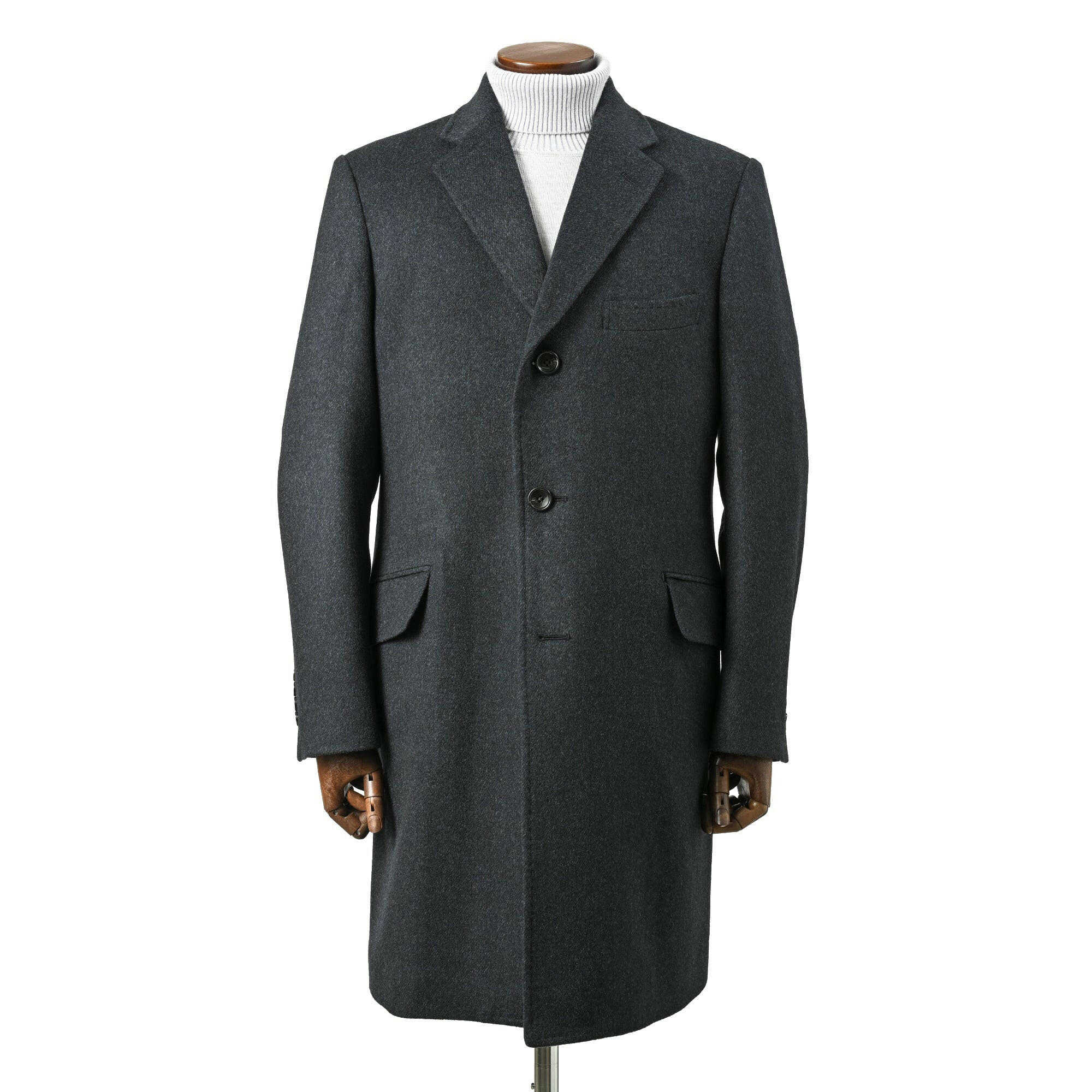 EDWARD'S - SUPER120'S ウール カシミヤ チェスターフィールドコート / ブルー / S,M,L,LL,XL.