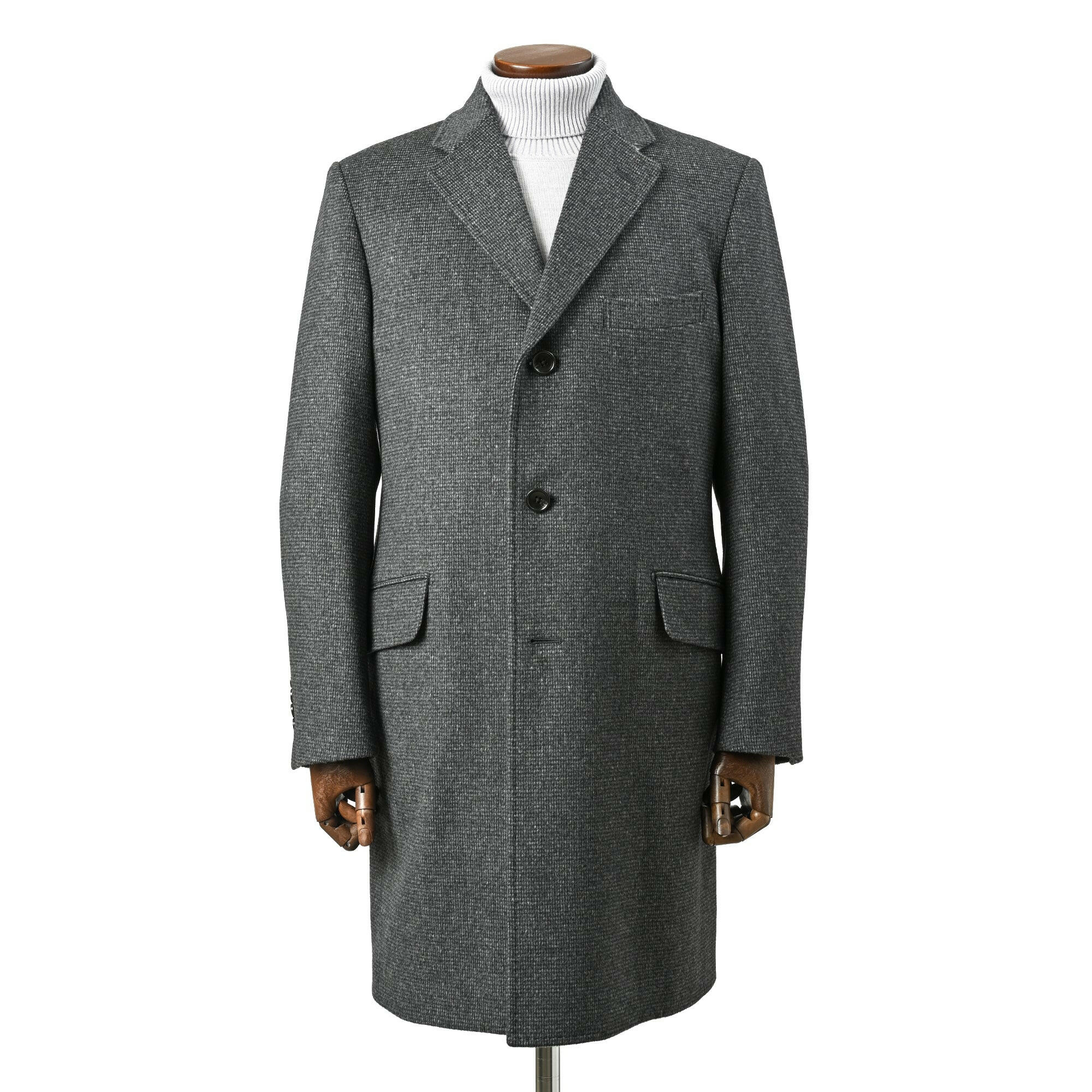 EDWARD'S - SUPER120'S ウール アンゴラ チェスターフィールドコート マイクロチェック / ミディアムグレー /S,M,L,LL,XL.