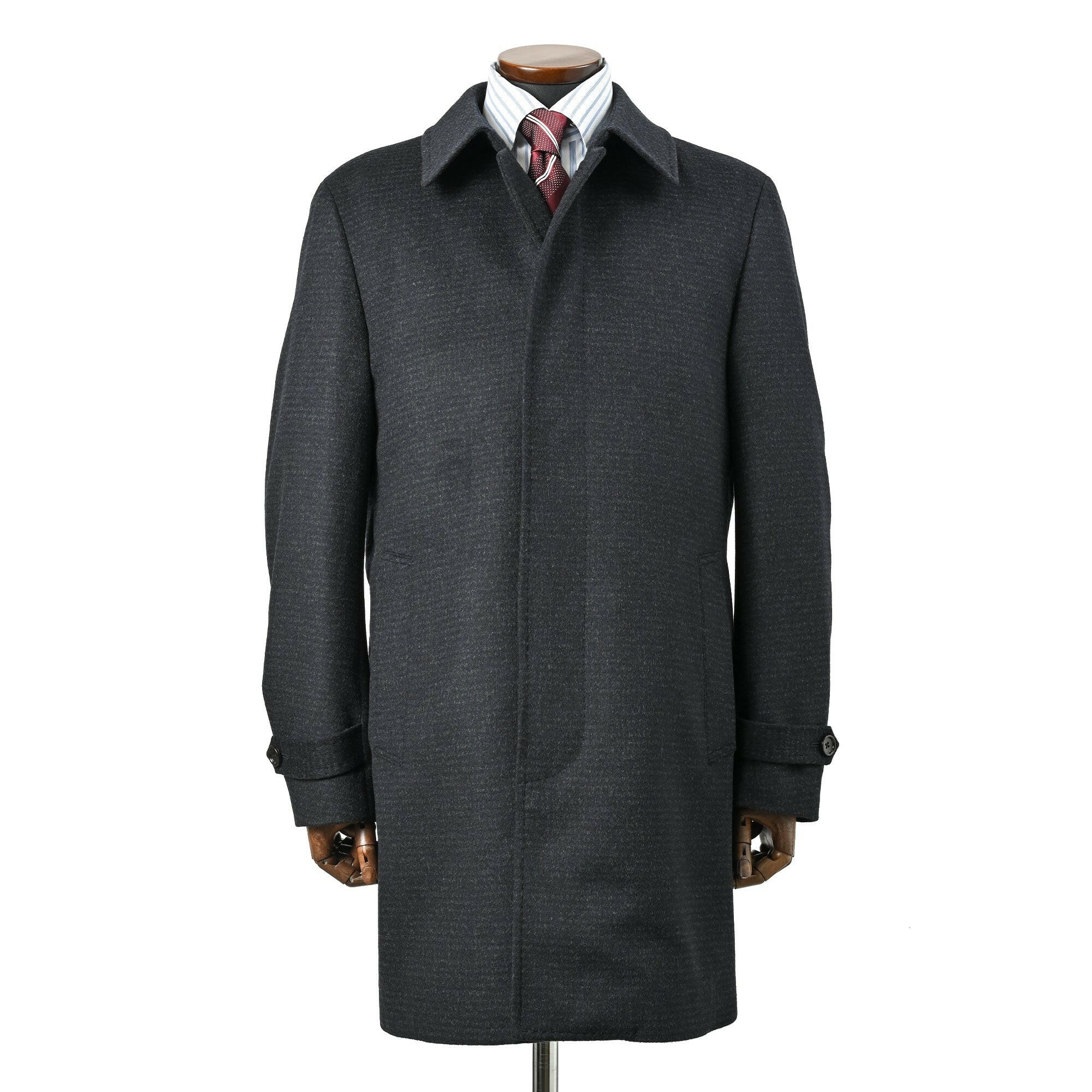 EDWARD'S - SUPER120'S ウール カシミヤ ステンカラーコート / ダークネイビー / S,M,L,LL,XL/w-203.