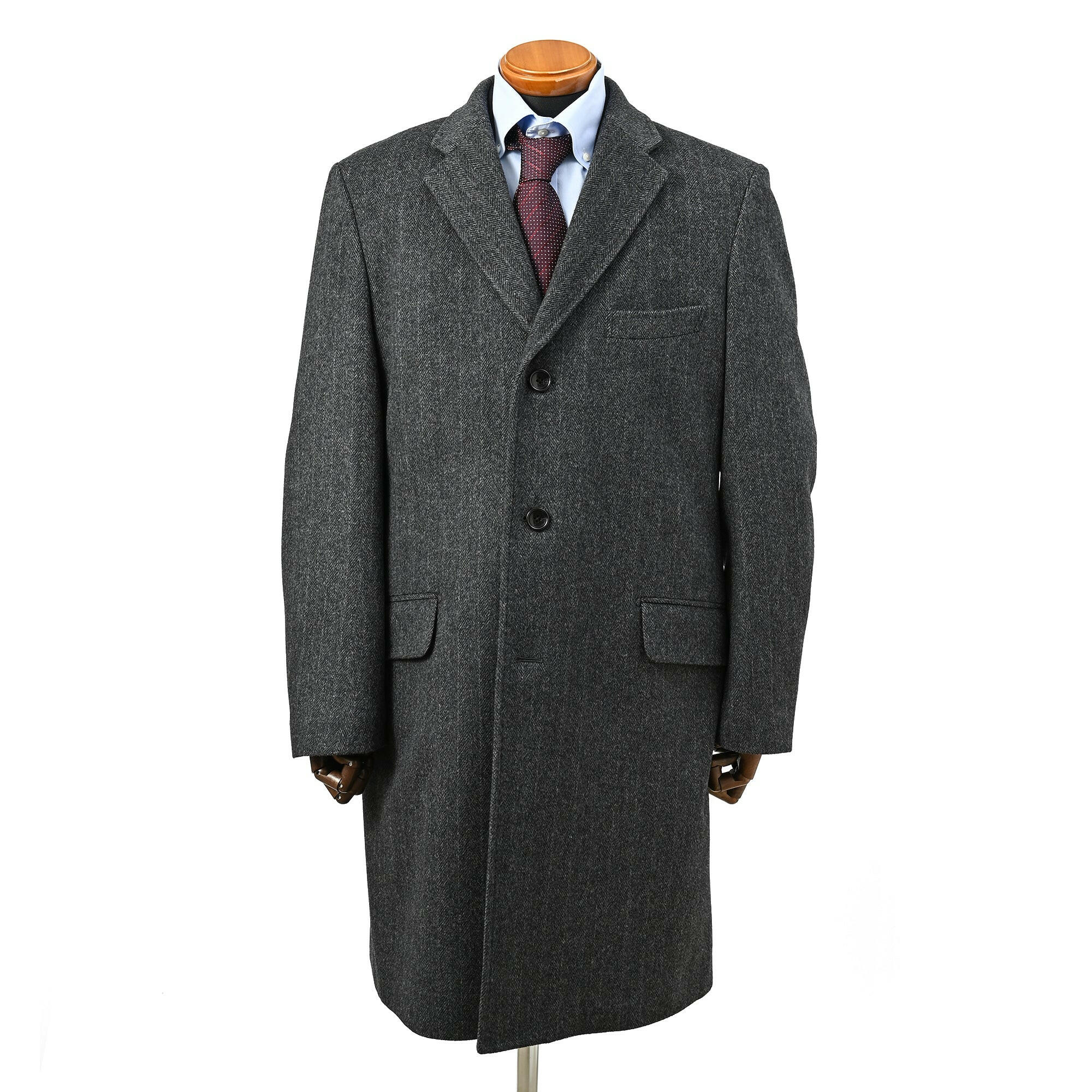 EDWARD'S - SUPER120'S ウール カシミヤ チェスターフィールドコート / ブルー / S,M,L,LL,XL.