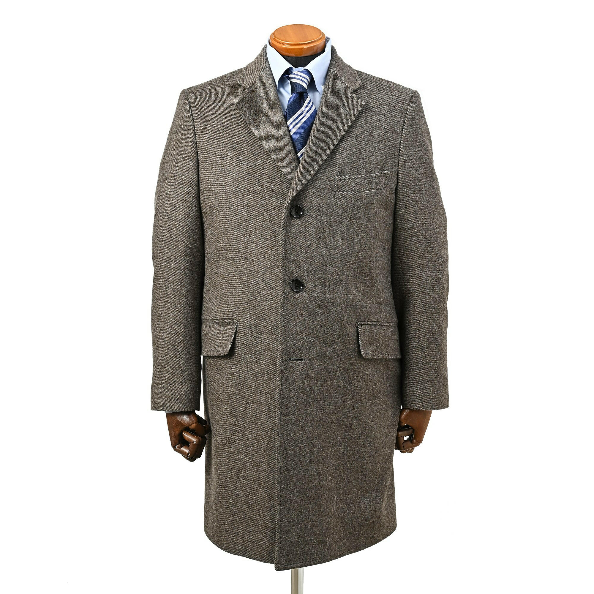 EDWARD'S - SUPER120'S ウール カシミヤ チェスターフィールドコート / ダークブラウン / S,M,L,LL,XL.