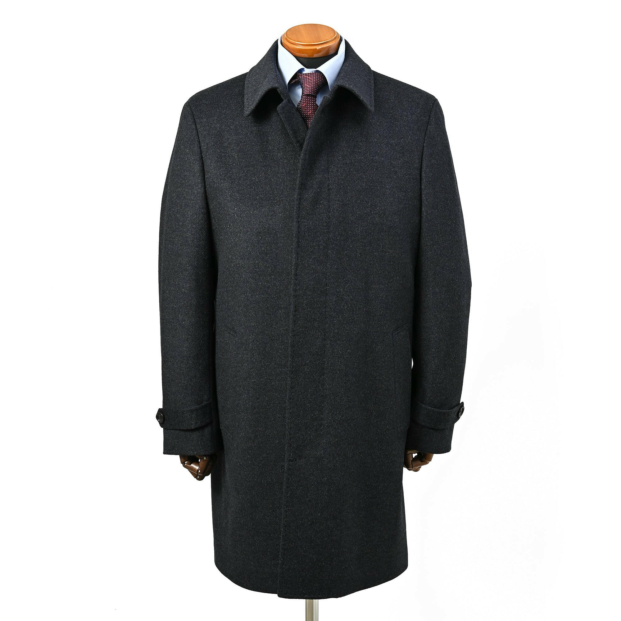 EDWARD'S - SUPER120'S ウール カシミヤ ステンカラーコート / ダークネイビー / S,M,L,LL,XL.