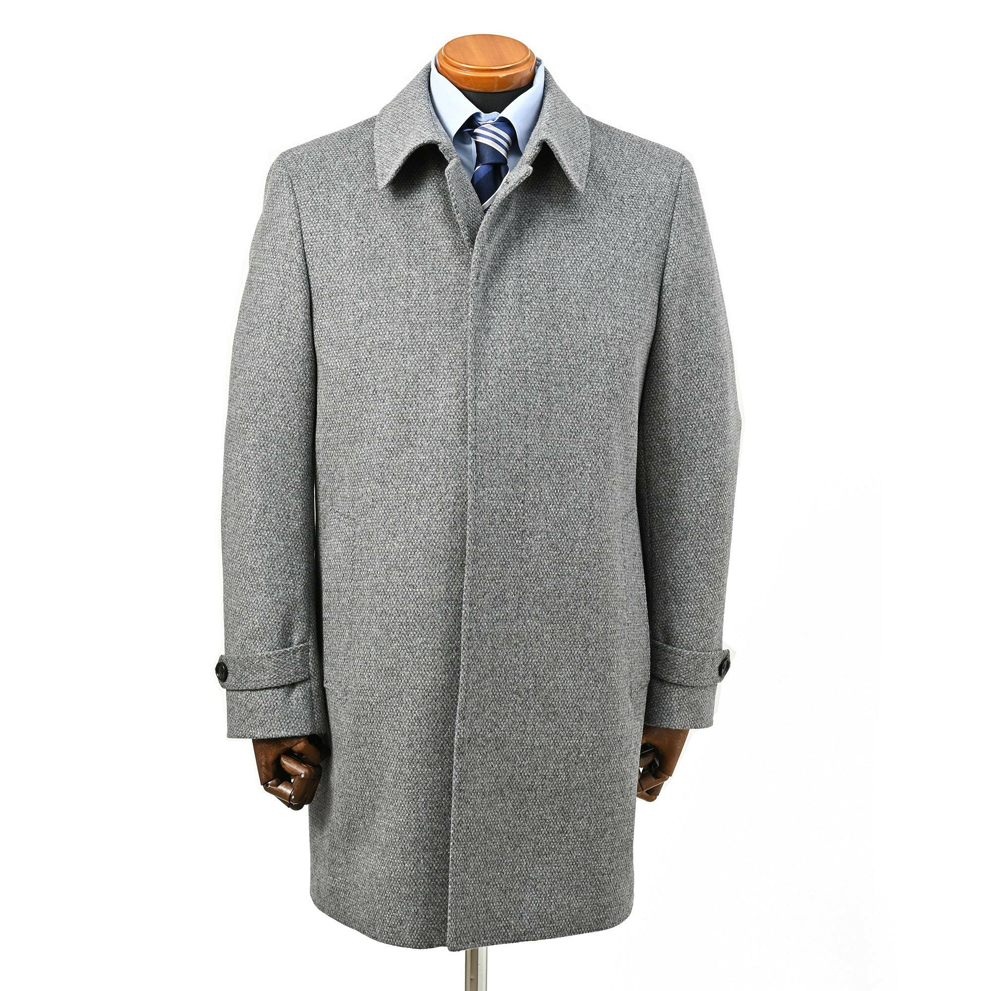 SUPER120'S ウール アンゴラ ステンカラー コート / グレー / S,M,L,LL,XL.