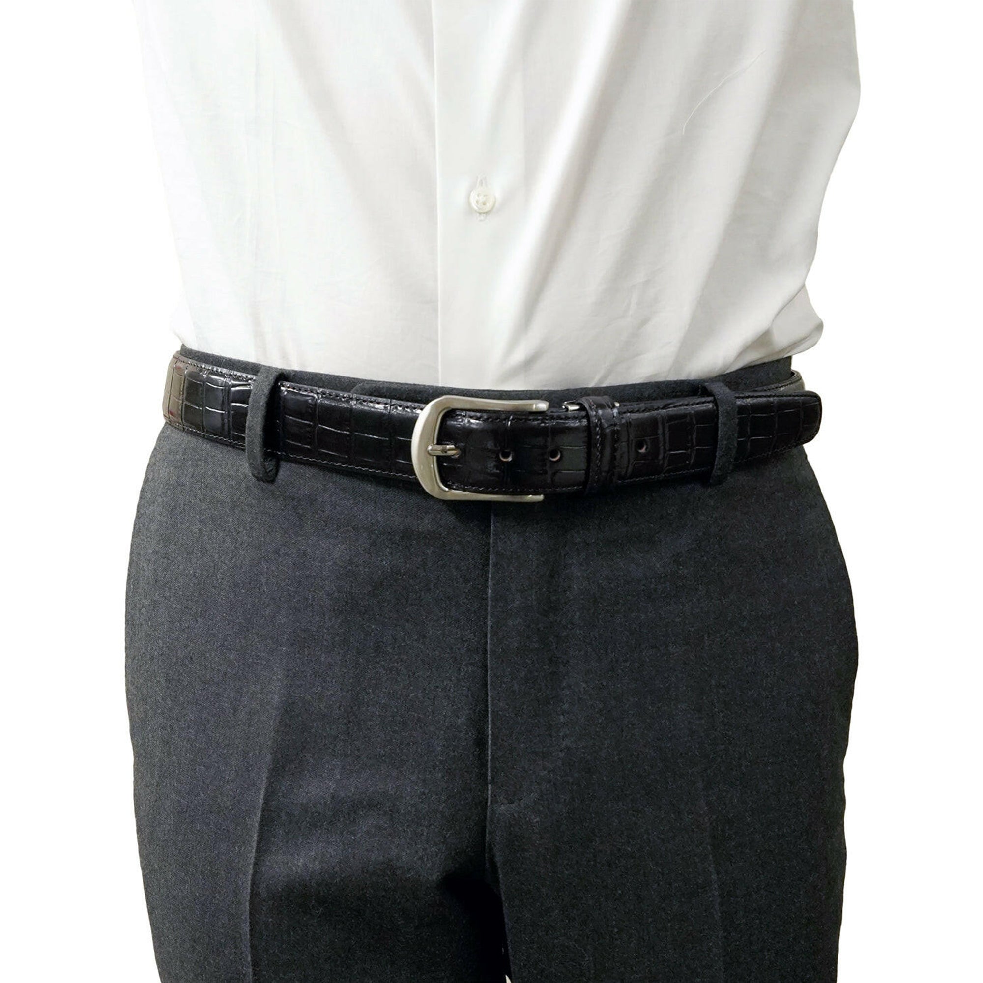 クロコダイル レザー ベルト / ブラック